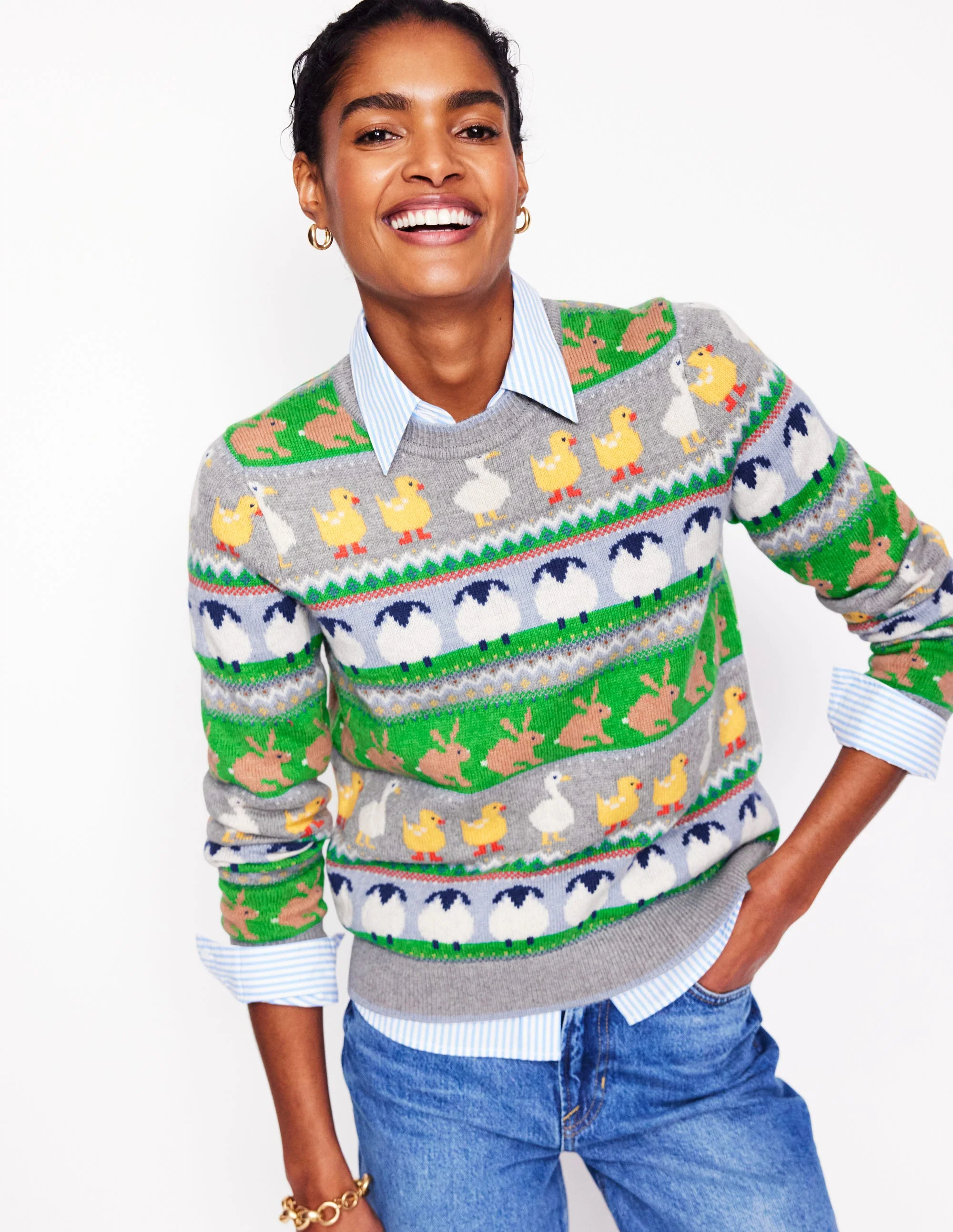 Edie Fair-Isle-Pullover-Grau Melange, Tier - Image 4