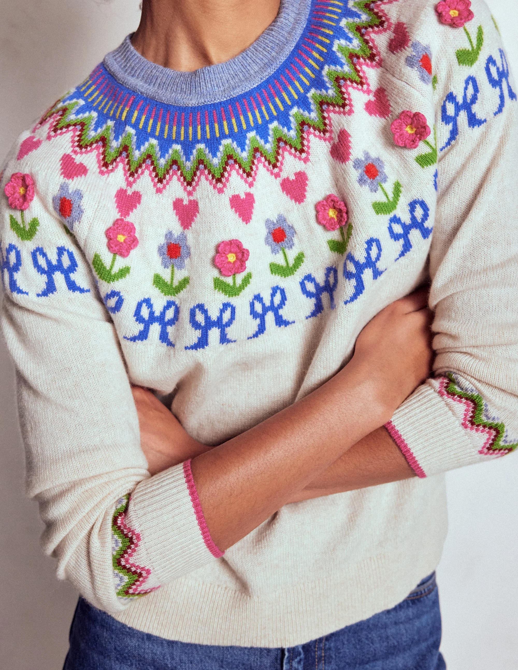 Edie Fair-Isle-Pullover-Haferbeige Meliert, Blumen - Image 2