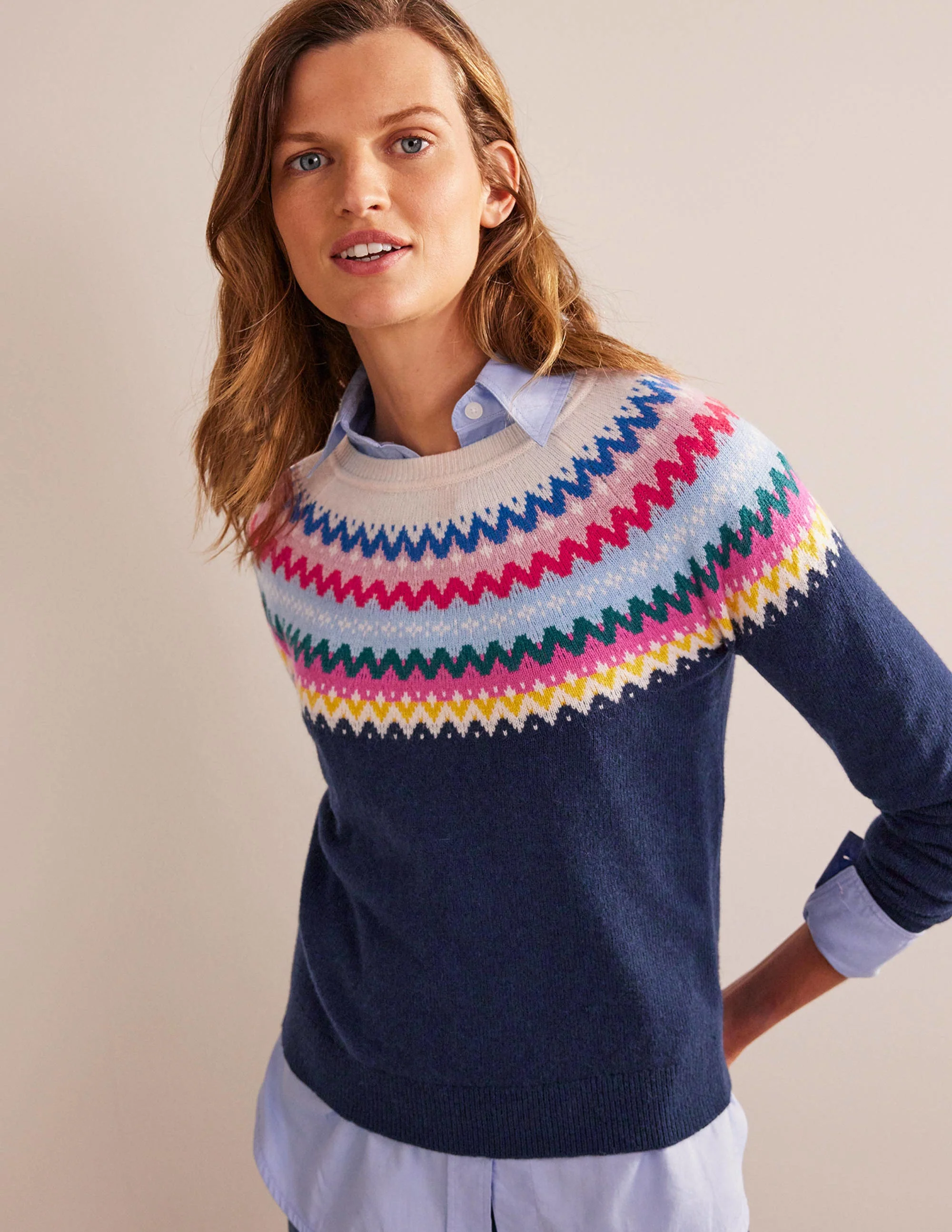 Edie Fair-Isle-Pullover-Klassisches Marineblau Fair-Isle