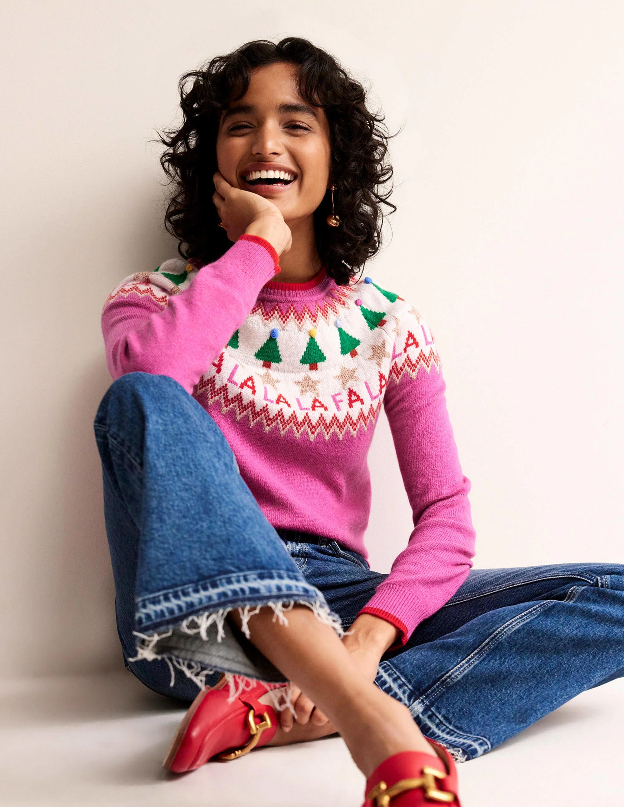 Edie Fair-Isle-Pullover-Kräftiges Rosa Fair-Isle