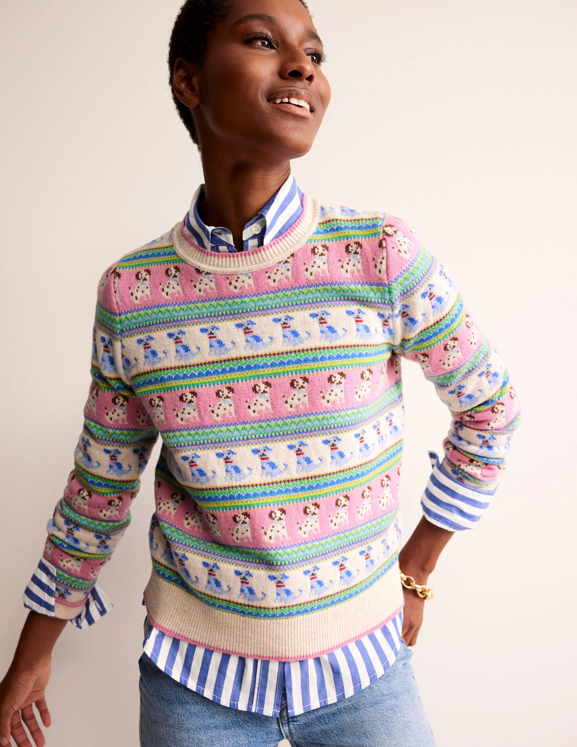 Edie Fair-Isle-Pullover-Warmes Naturweiß Hunde-Fair-Isle