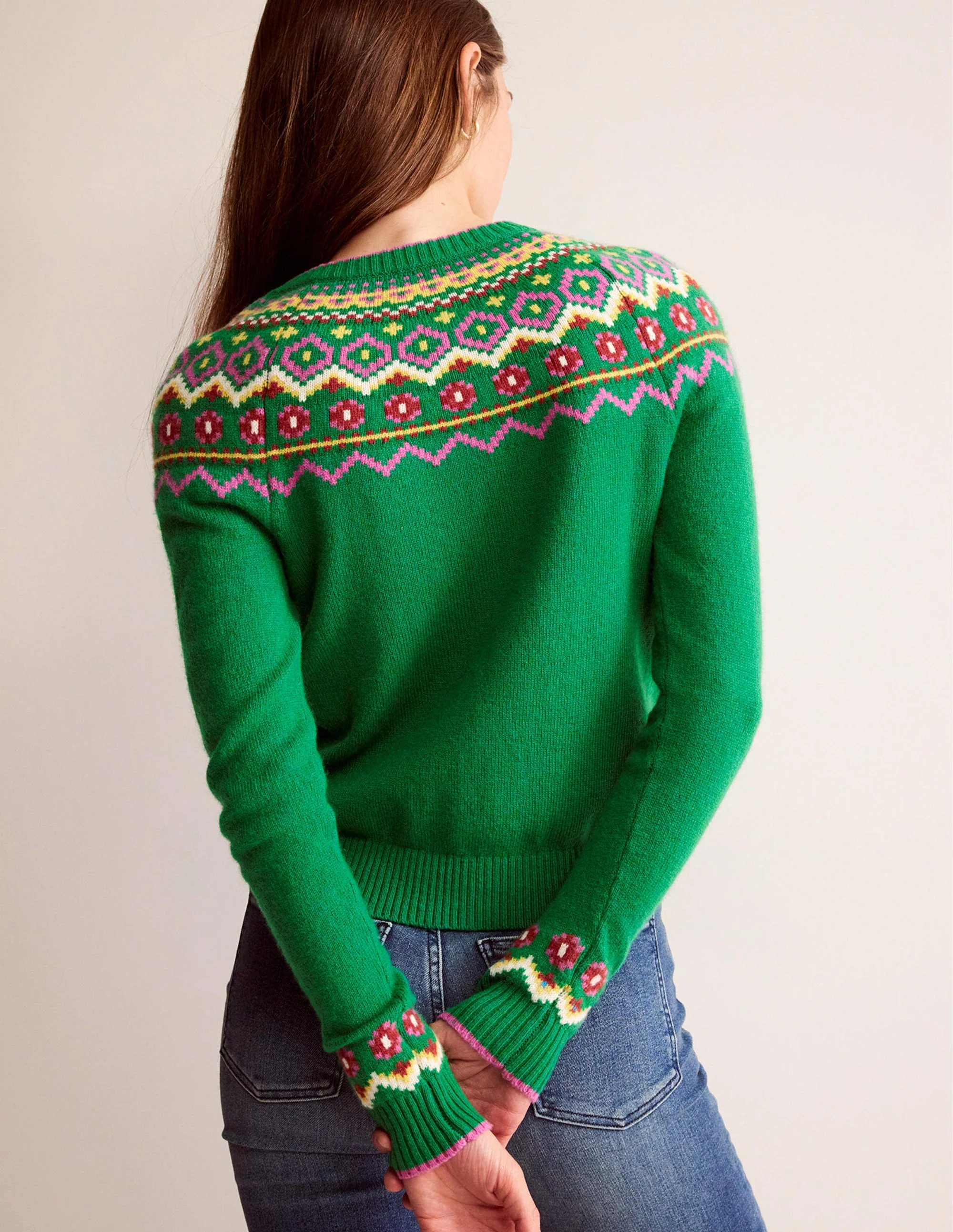 Edie Fair-Isle-Strickjacke-Grün Fair-Isle - Image 3