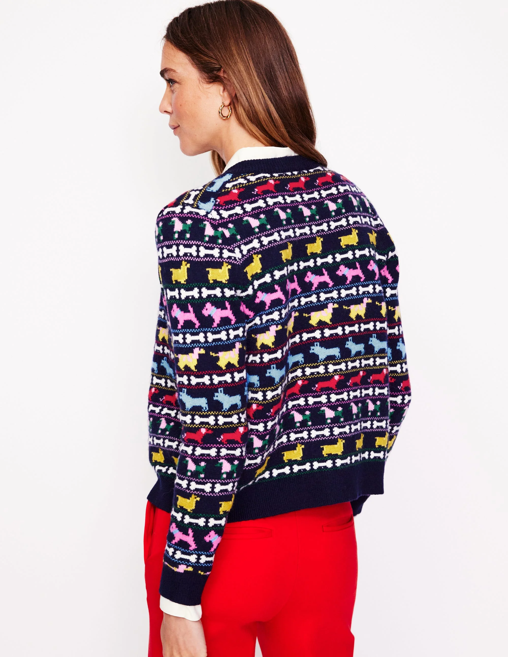 Edie Fair-Isle-Strickjacke-Marineblau, Hunde - Image 3