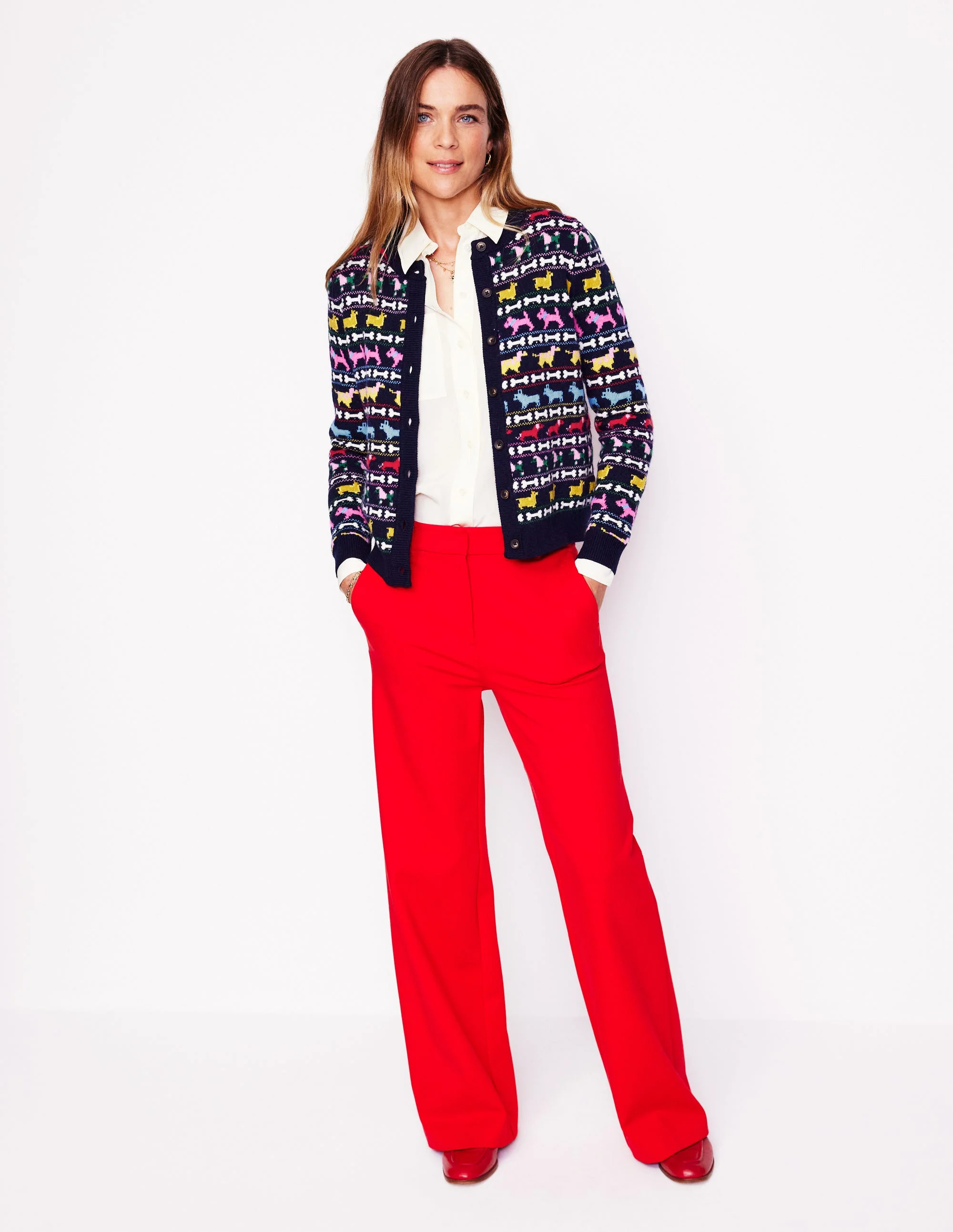 Edie Fair-Isle-Strickjacke-Marineblau, Hunde - Image 4