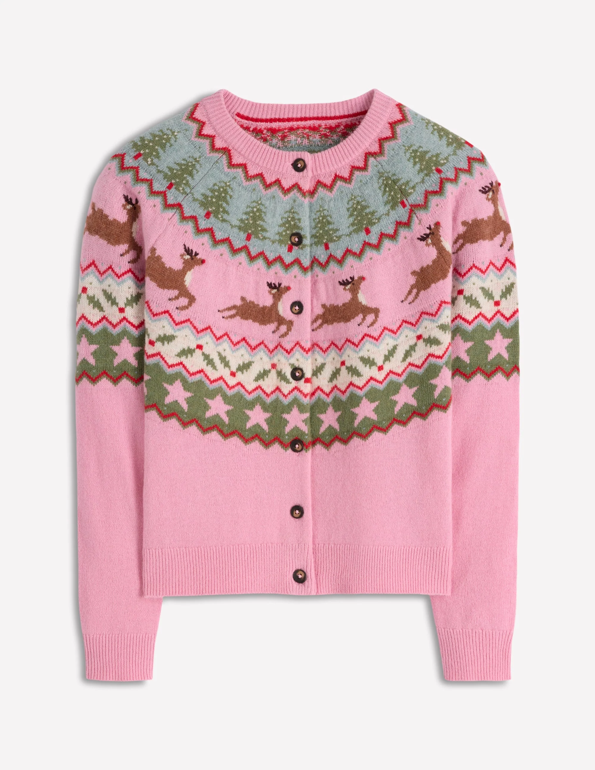Edie Fair-Isle-Strickjacke-Rosa, Rentier - Image 6