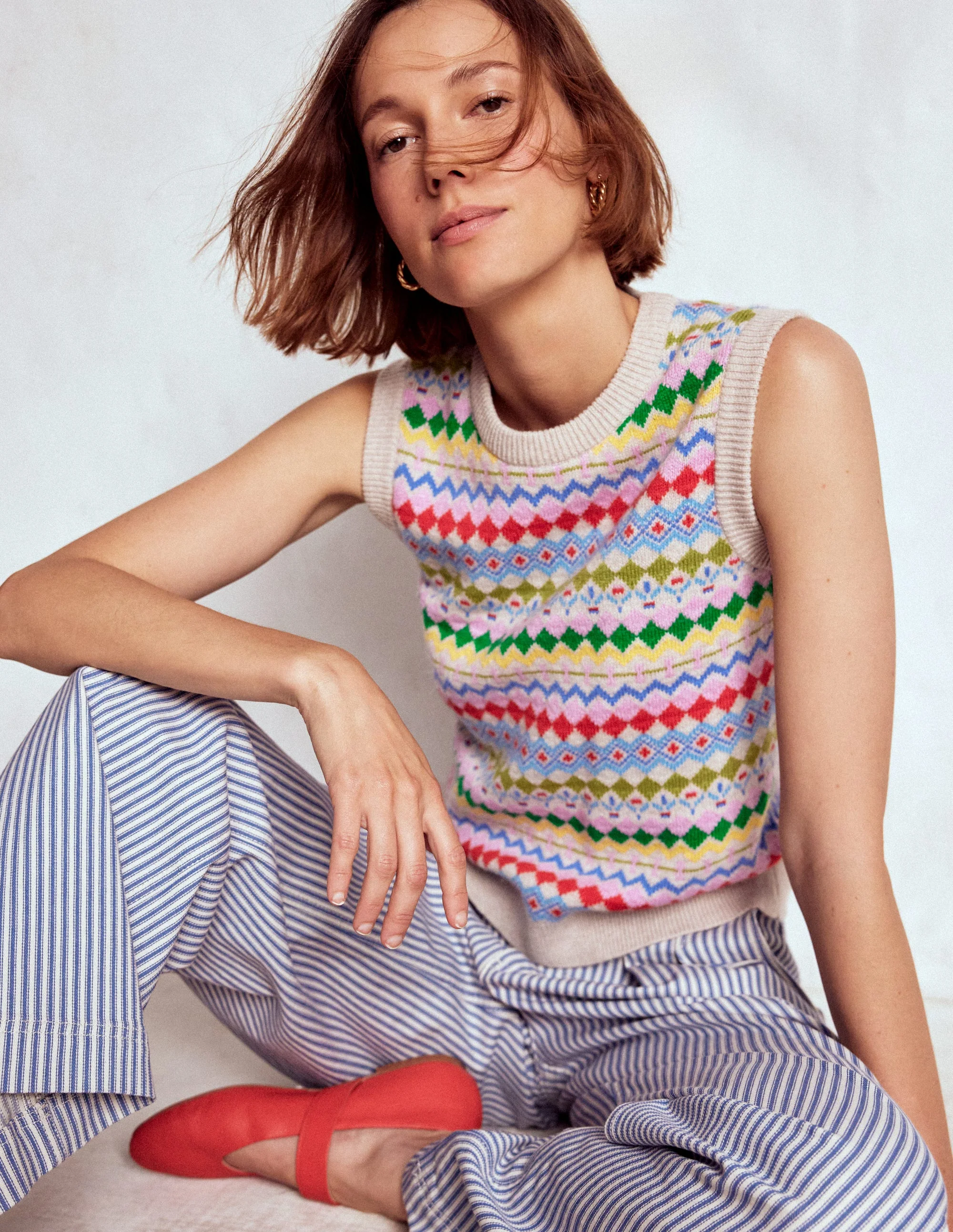 Edie Fair-Isle-Top-Haferbeige Melange, Bunt