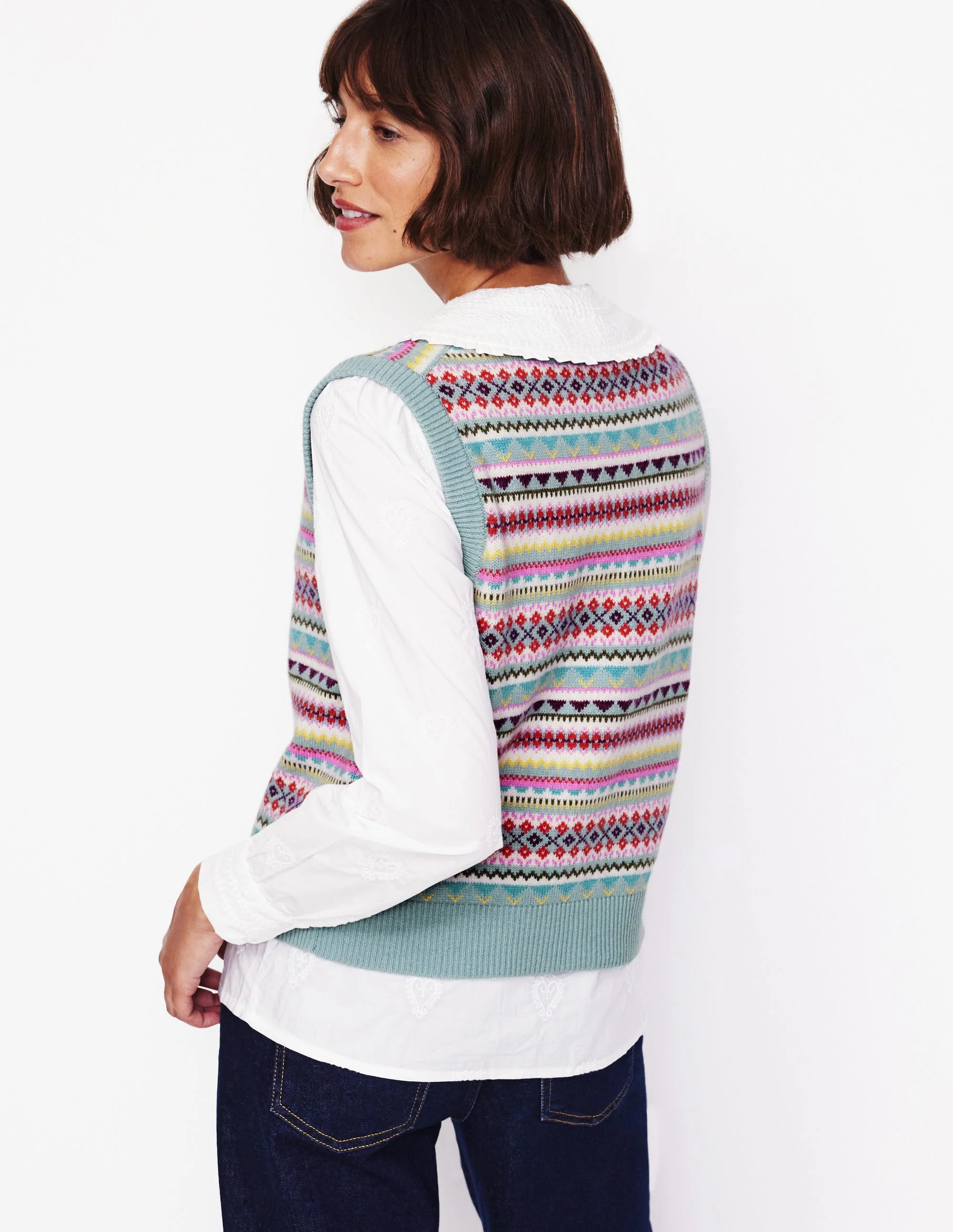 Edie Fair-Isle-Weste-Blau, Klassisches Fair-Isle-Design - Image 3