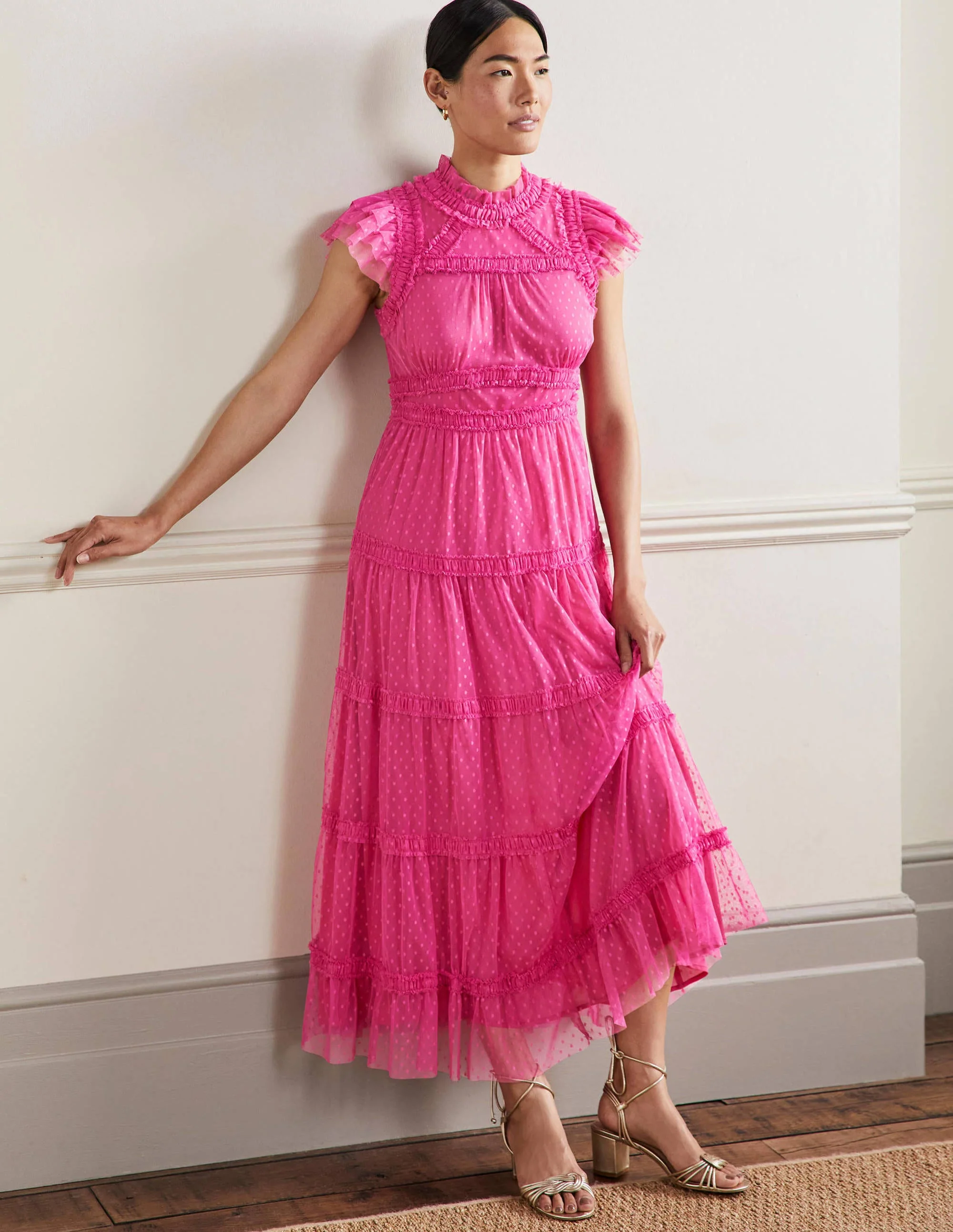 Edie Gestuftes Midi-Tüllkleid-Pink - Image 4