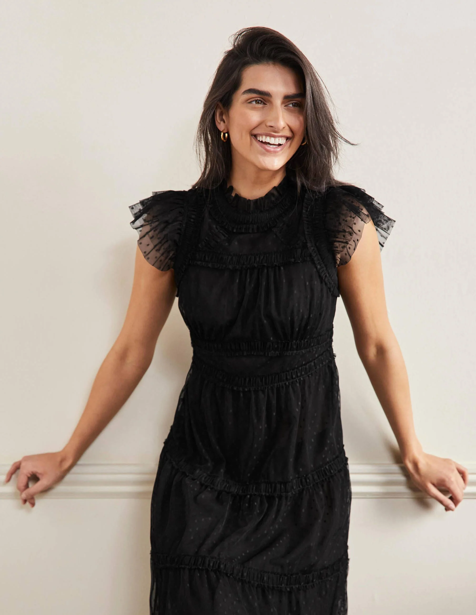 Edie Gestuftes Midi-Tüllkleid-Schwarz - Image 4