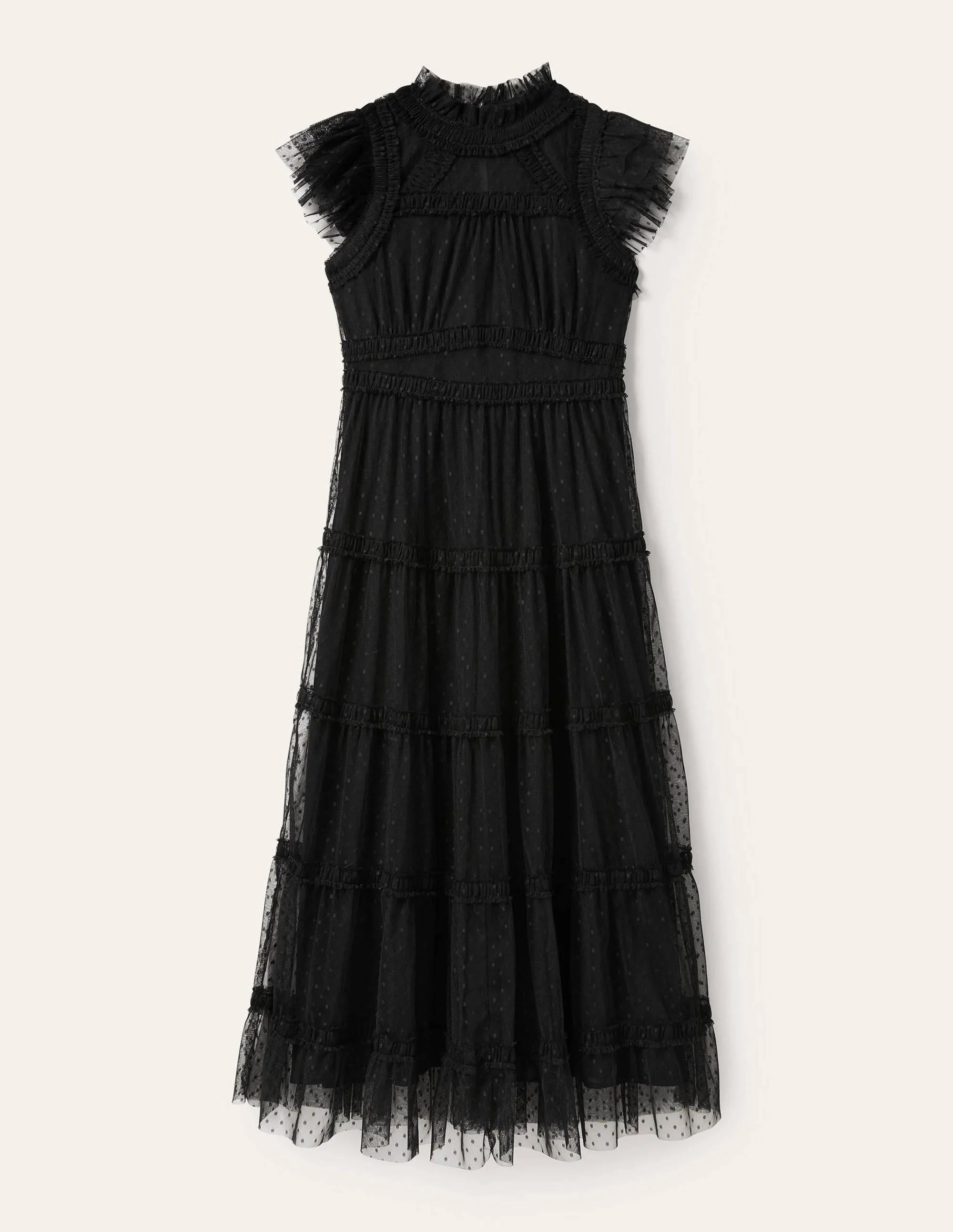 Edie Gestuftes Midi-Tüllkleid-Schwarz - Image 7