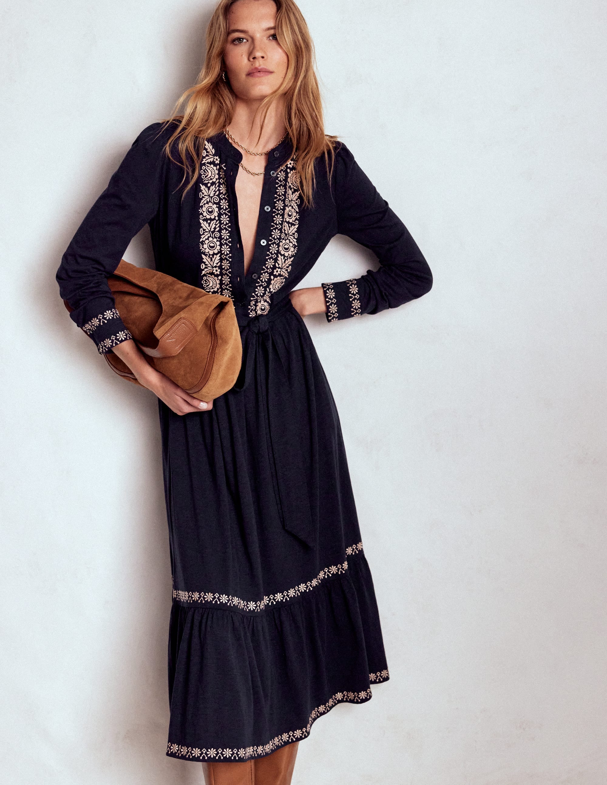 Edwina Jersey-Hemdblusenkleid-Marineblau - Image 4