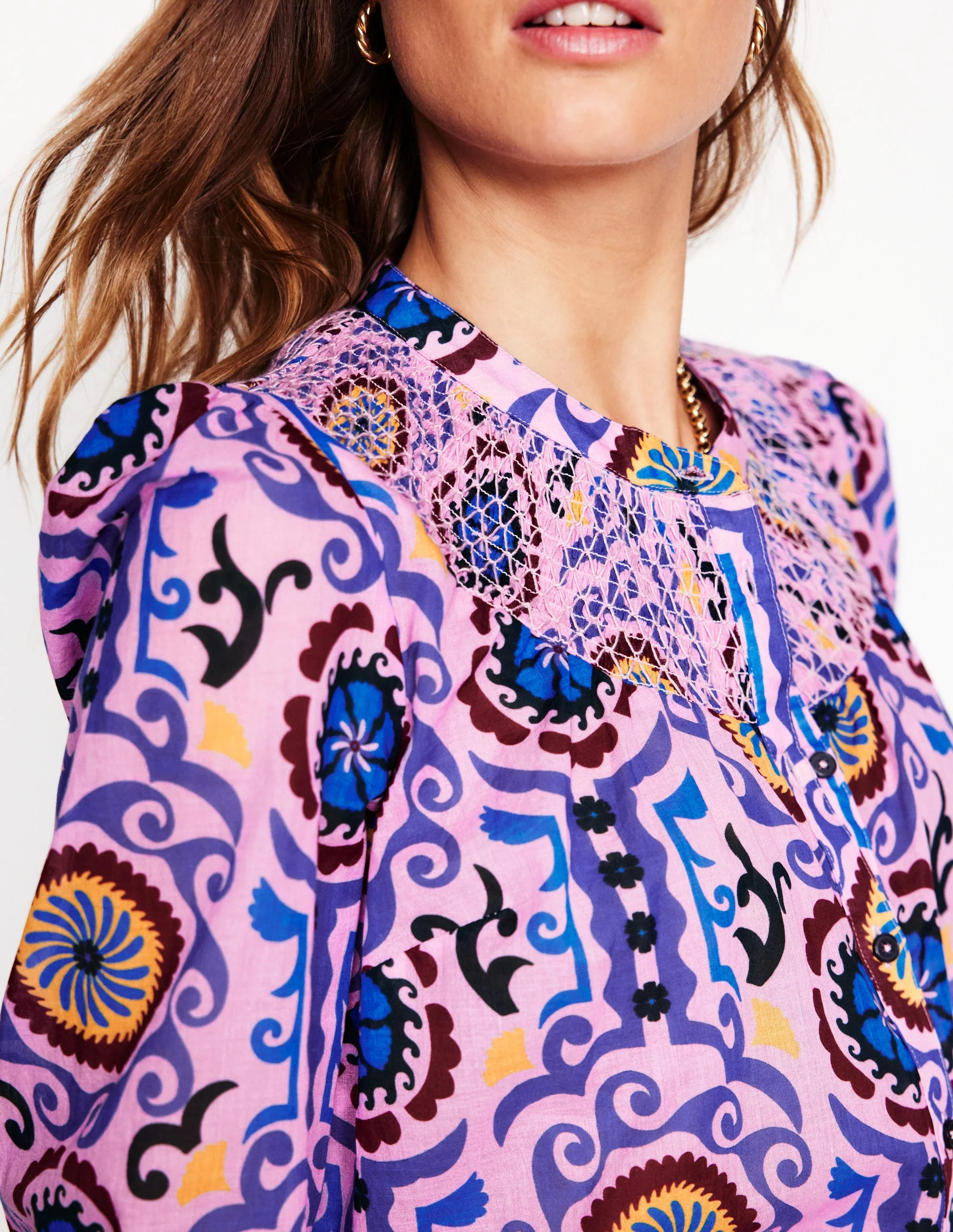 Effie Gesmokte Bluse-Weicher Lavendel, Zierwelle - Image 3