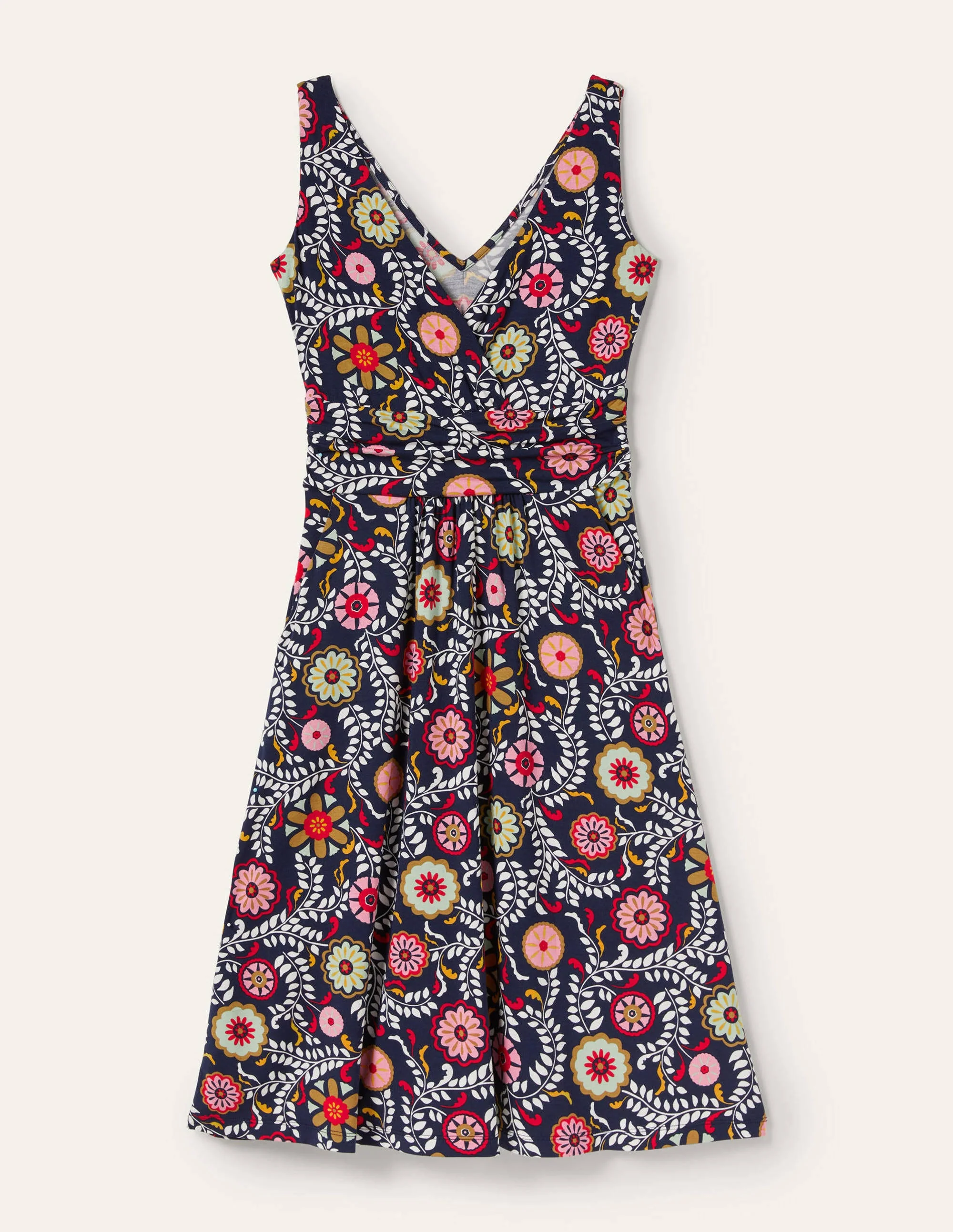 Effie Jerseykleid mit V-Ausschnitt-Französisches Navy, Üppiger Garten - Image 5