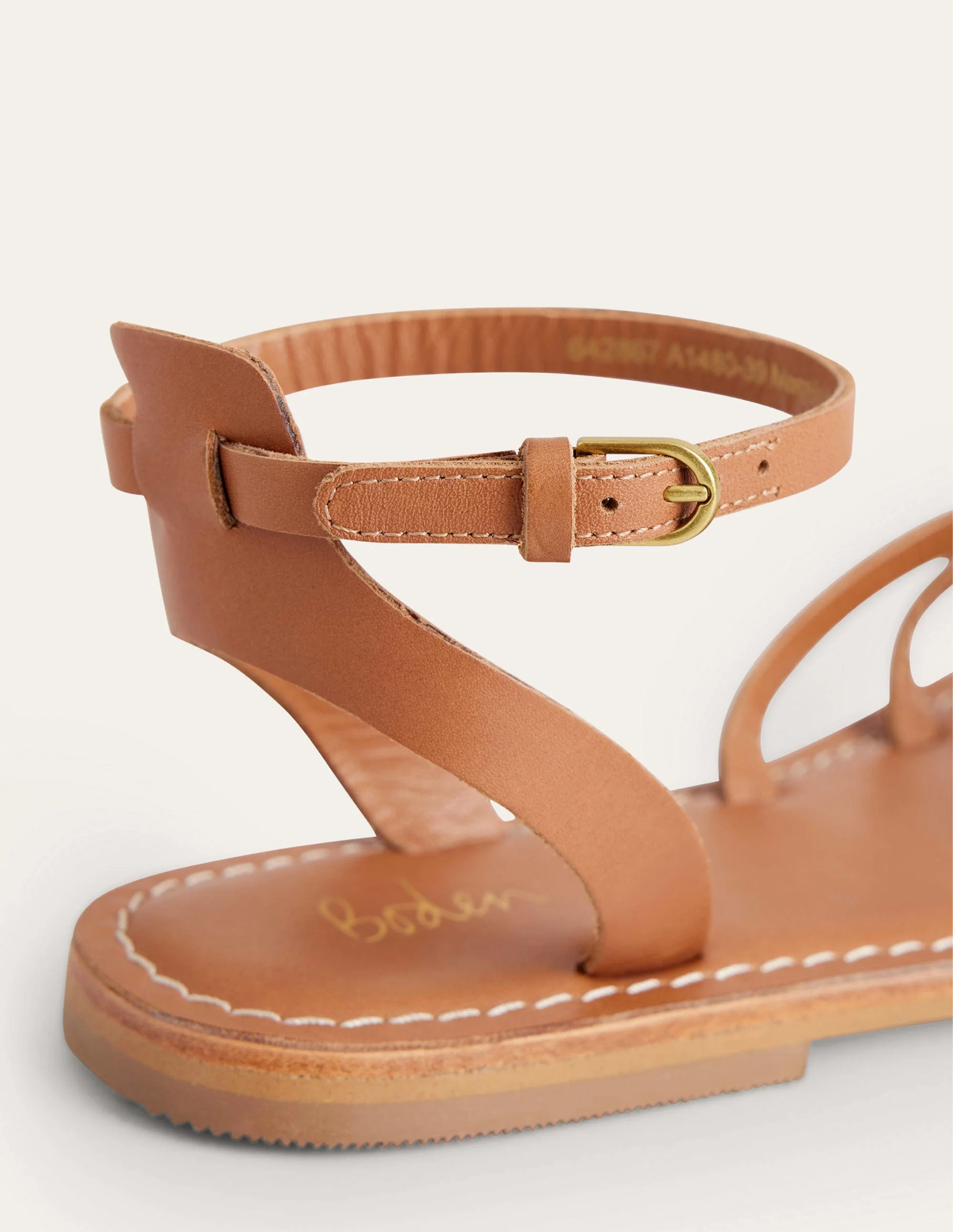 Einfache Sandalen mit flacher Sohle-Hellbraun, Glattleder - Image 3