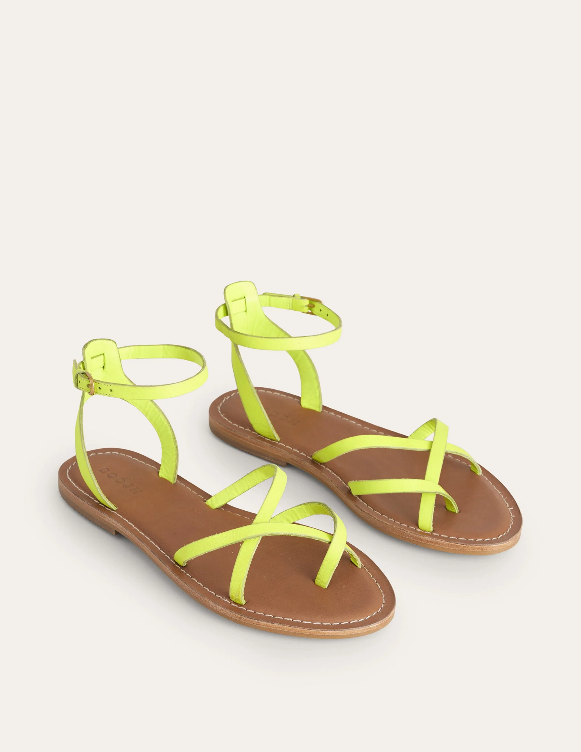 Einfache Sandalen mit flacher Sohle-Neongelb, Leder - Image 3