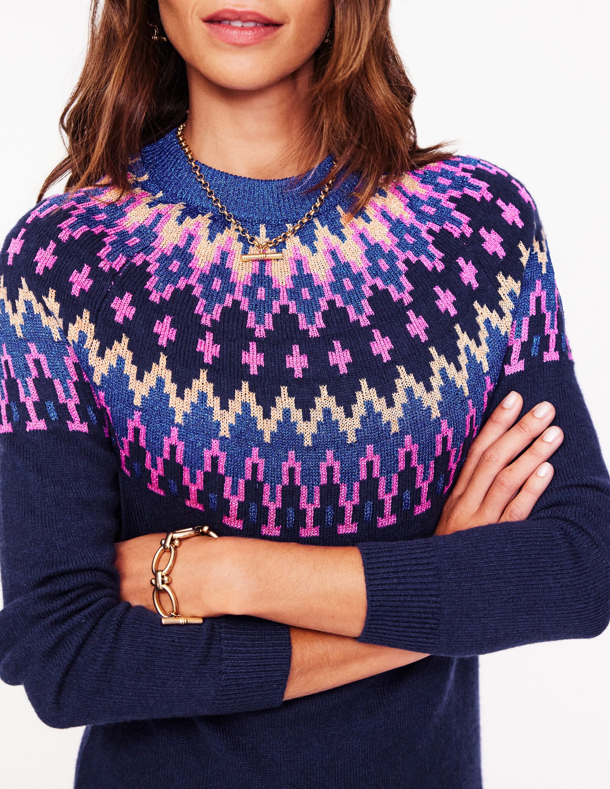 Eleanor Fair-Isle-Kleid-Marineblau, Glitzerndes Fair-Isle - Image 2