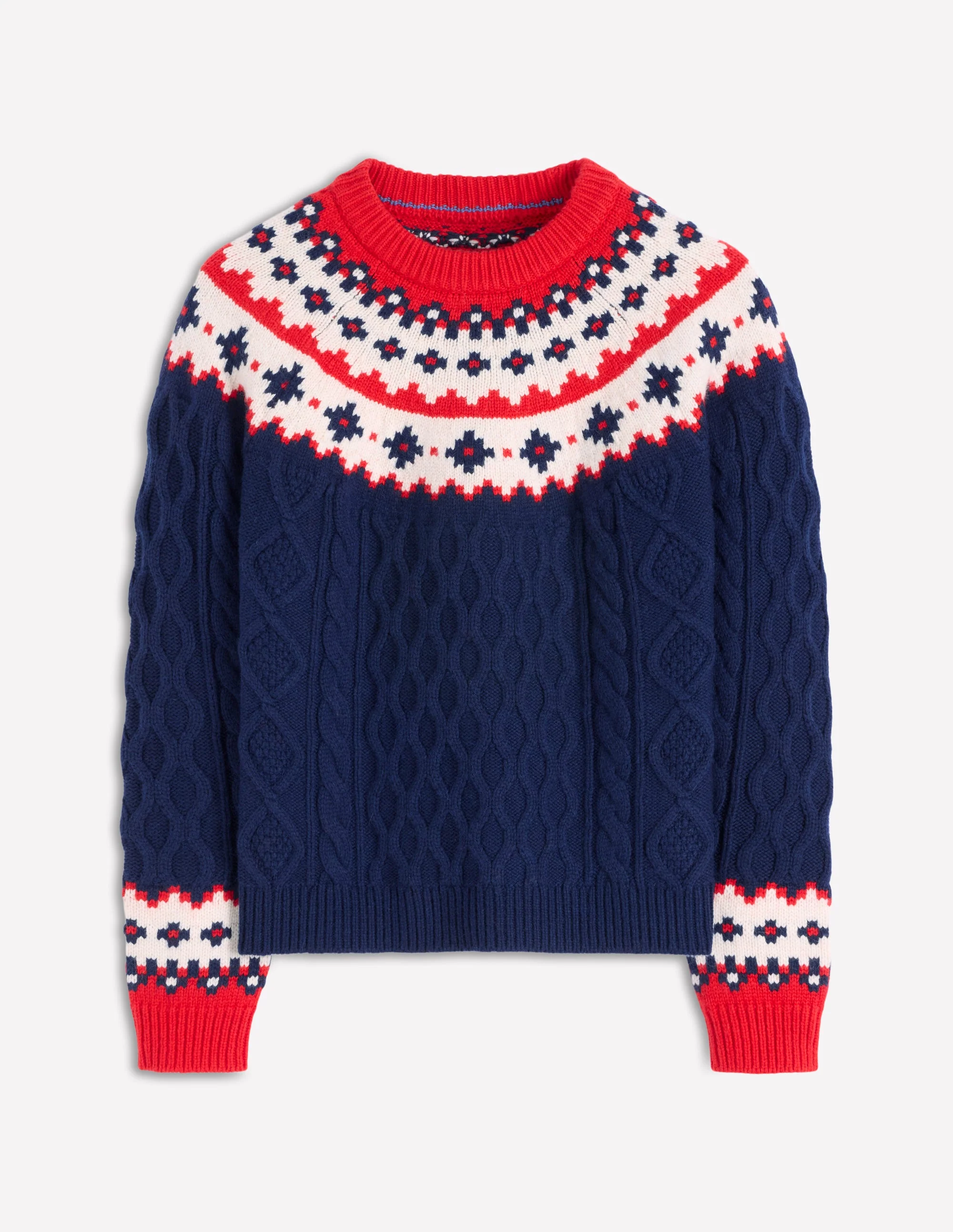 Eleanor Fair-Isle-Pullover-Marineblau Zopfmuster - Image 6