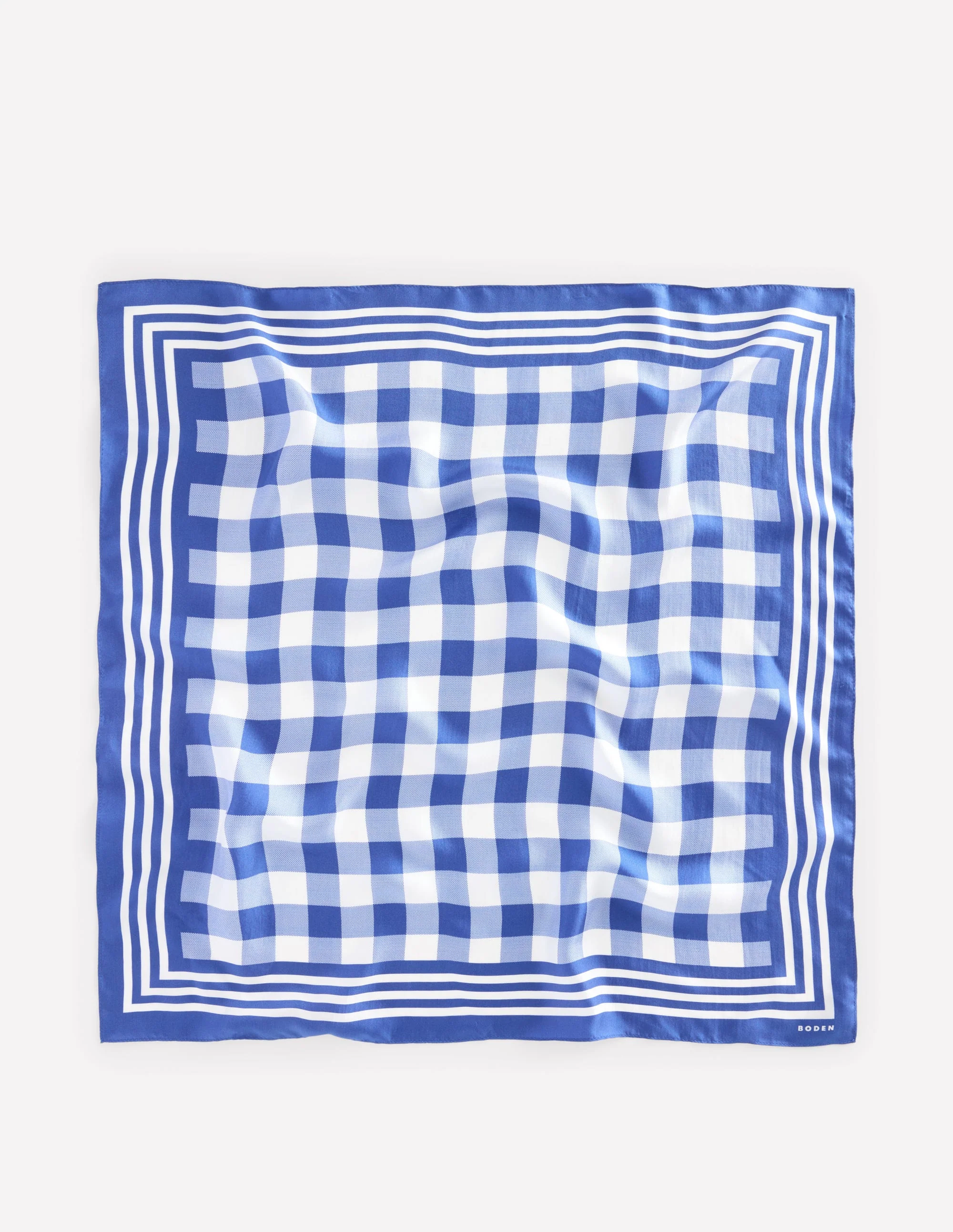 Elisabeth Quadratischer Seidenschal-Leuchtendes Blau, Vichykaro - Image 4