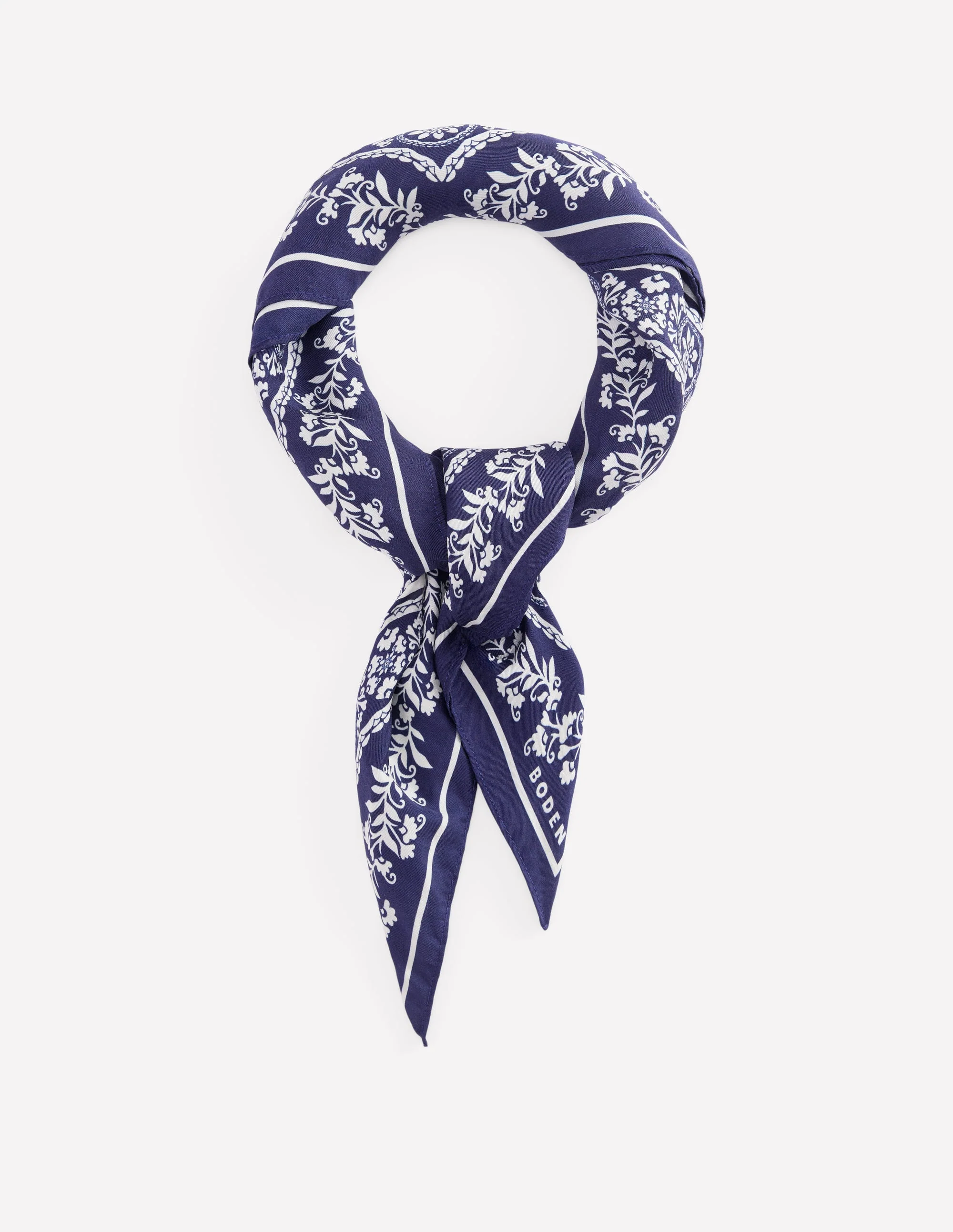 Elisabeth Quadratischer Seidenschal-Marineblau Dekorative Blüten