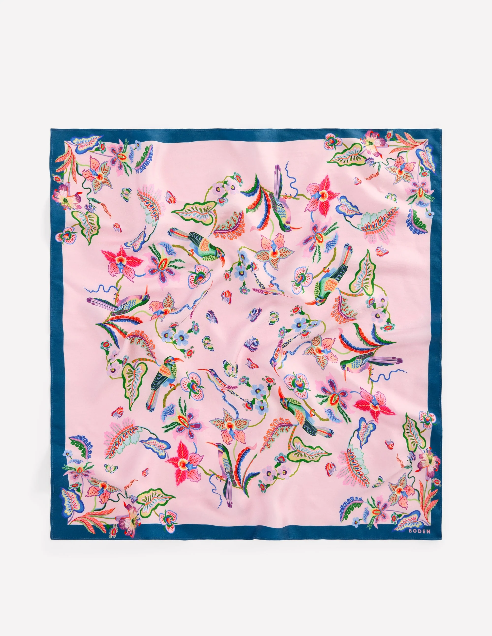 Elisabeth Quadratischer Seidenschal-Turmalinblau, Orchideenhimmel - Image 4