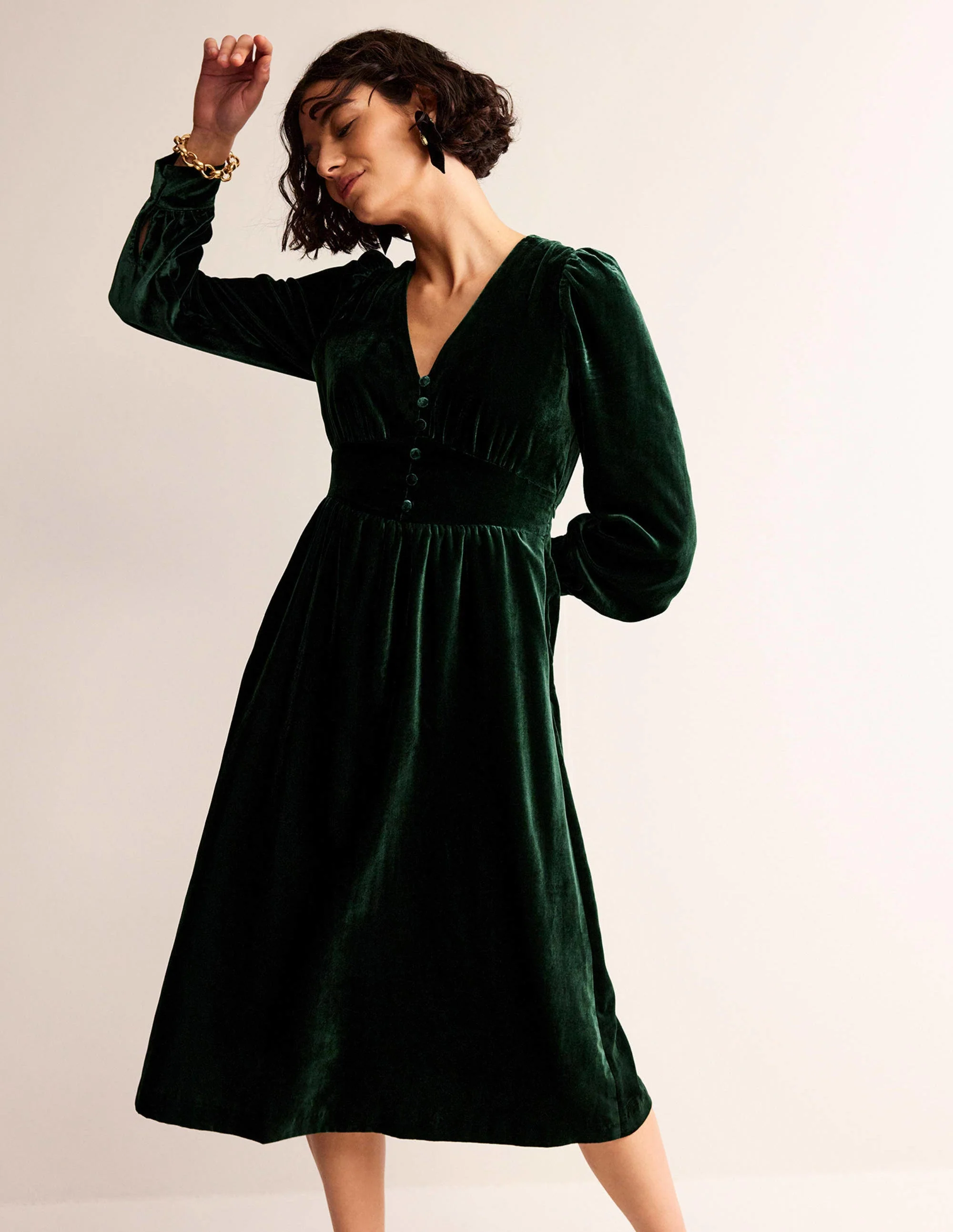 Elise Edelstein-Midikleid aus Samt-Chatsworth-Grün