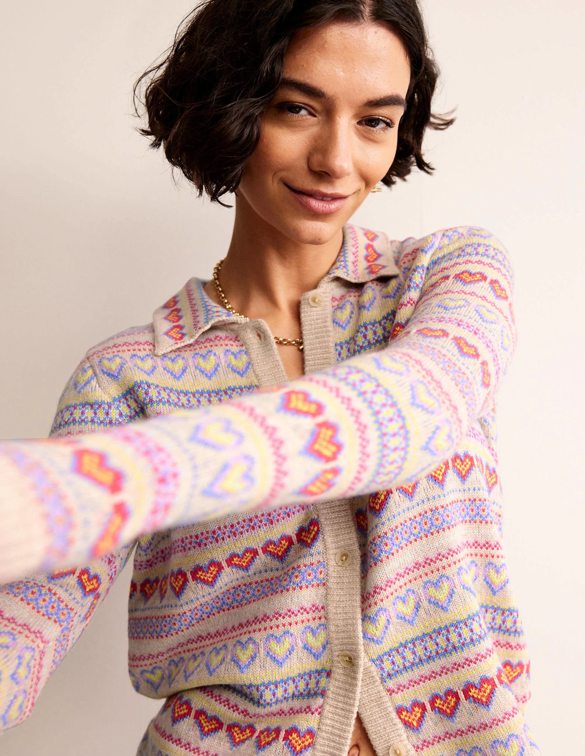 Eliza Fair-Isle-Strickjacke mit Herzen-Chinchilla-Melange Fair-Isle - Image 2