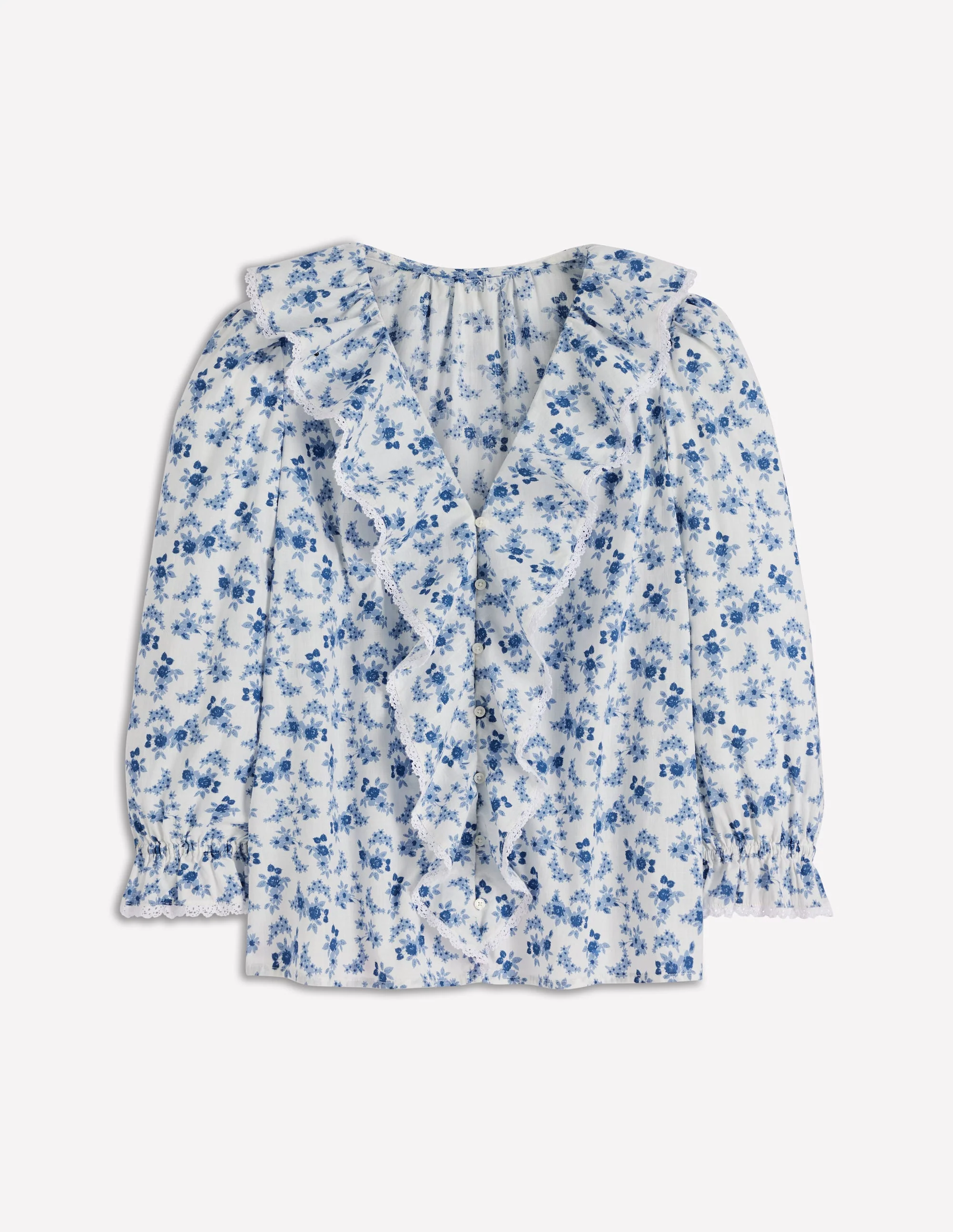 Eliza Rüschenbluse mit V-Ausschnitt-Turmalinblau, Zierliche Rebe - Image 7