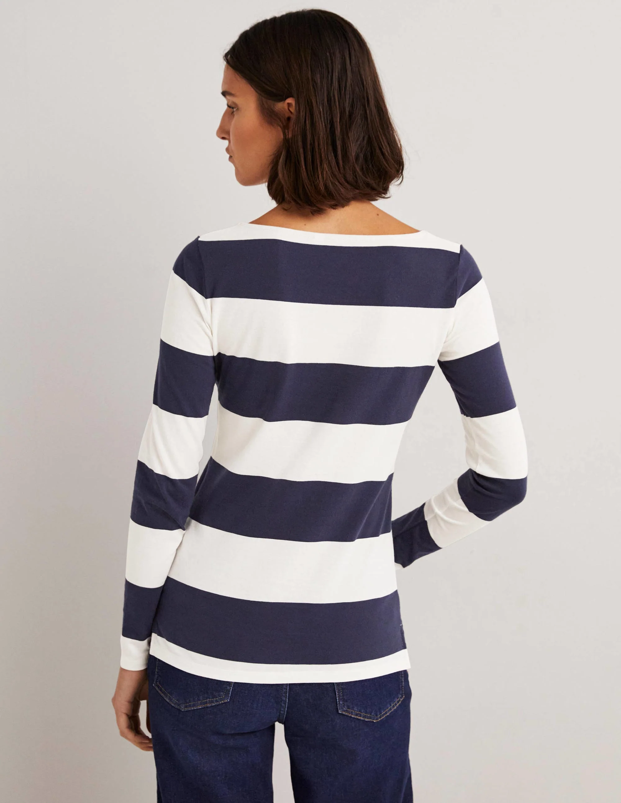 Ella Breton-Shirt mit langen Ärmeln-Französisches Navy/Naturweiß, Breite Streifen - Image 3