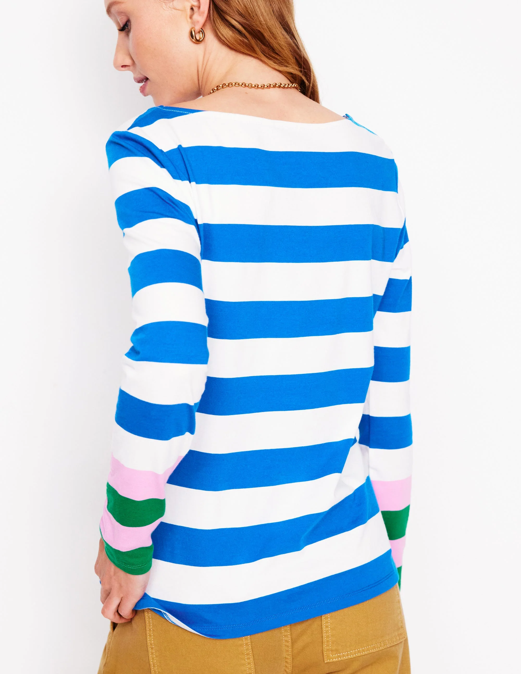 Ella Breton-Shirt mit langen Ärmeln-Galerieblau, Smaragdgrüne Bündchen - Image 3