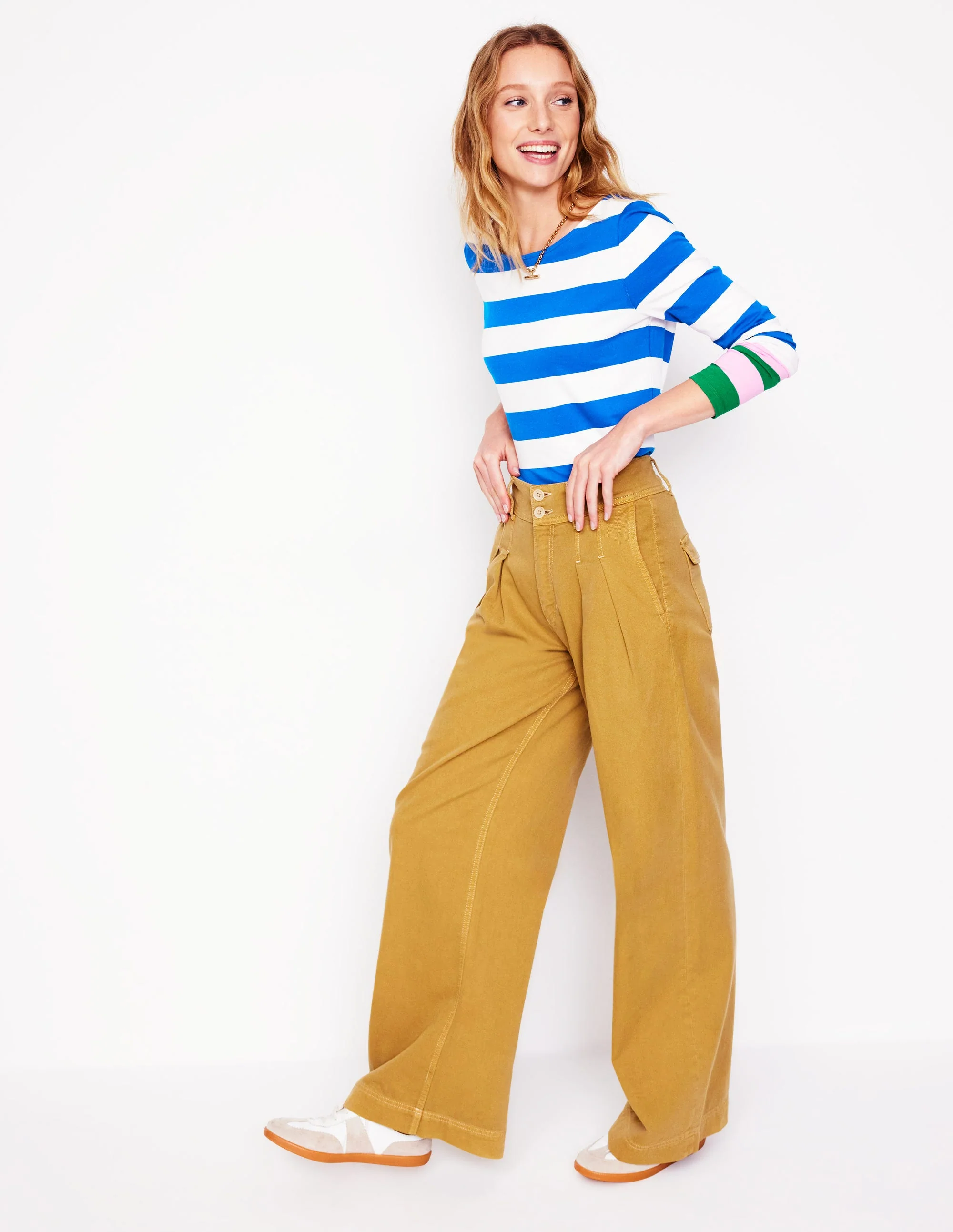 Ella Breton-Shirt mit langen Ärmeln-Galerieblau, Smaragdgrüne Bündchen - Image 4