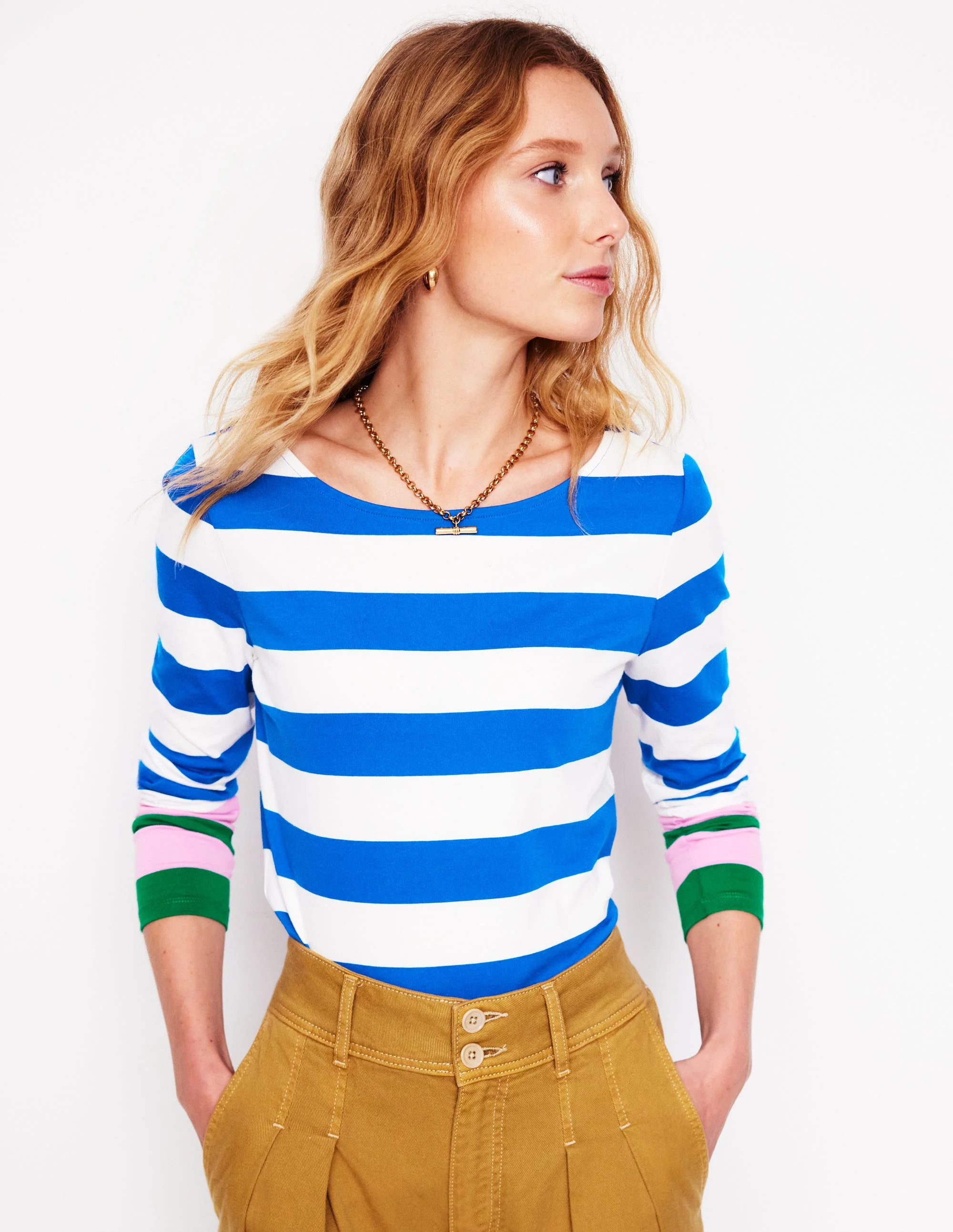 Ella Breton-Shirt mit langen Ärmeln-Galerieblau, Smaragdgrüne Bündchen - Image 5