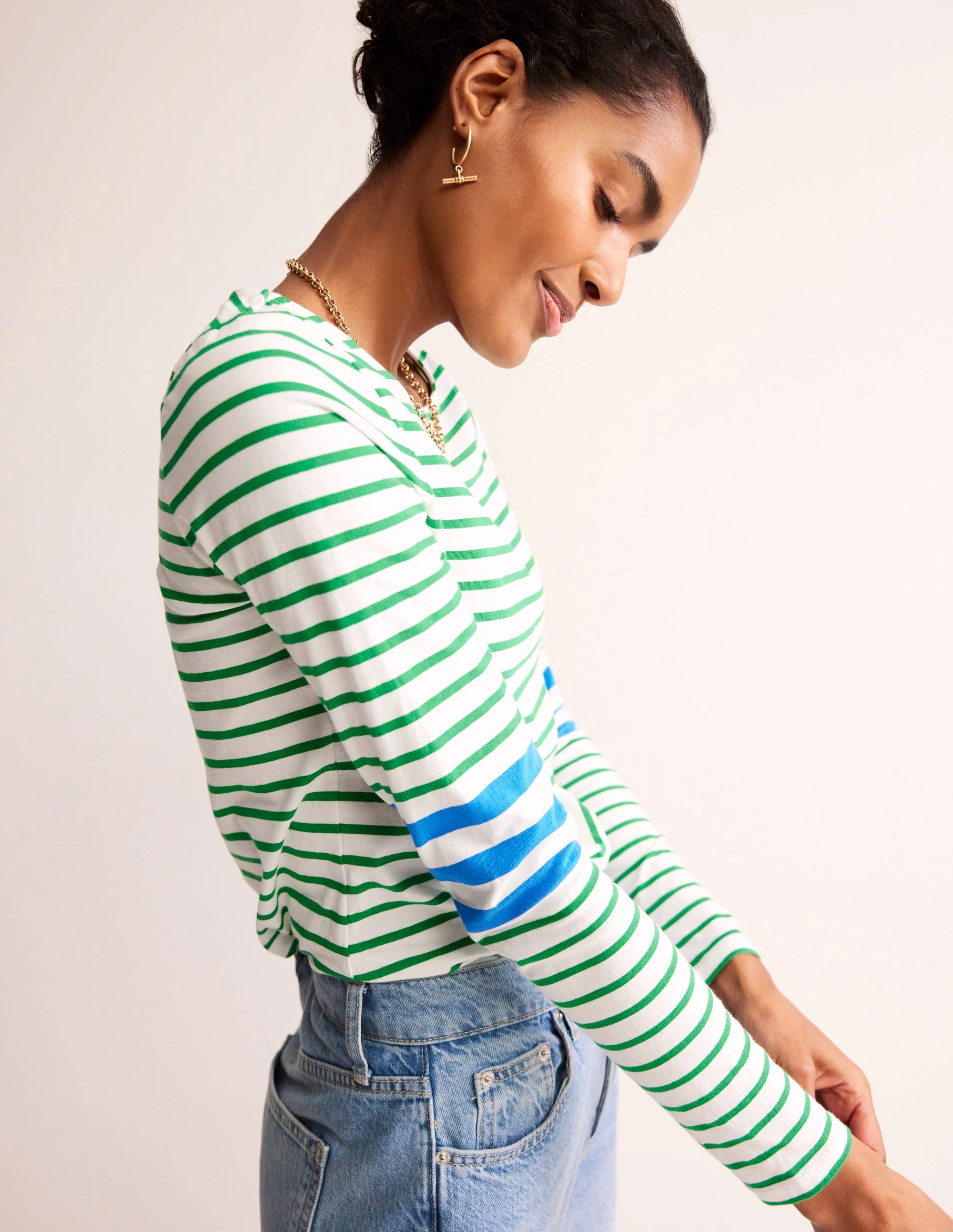 Ella Breton-Shirt mit langen Ärmeln-Grün, Blau Streifen - Image 2