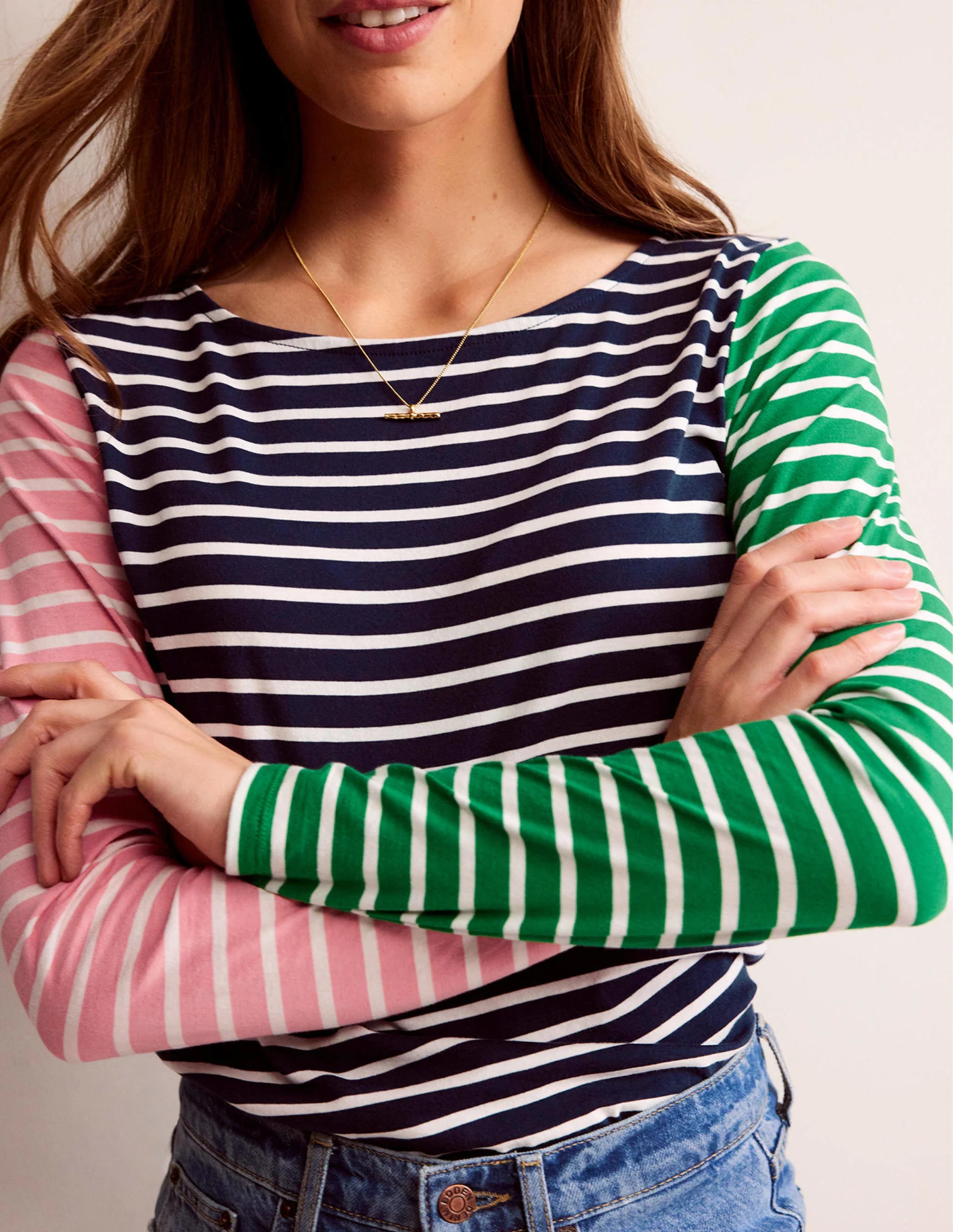 Ella Breton-Shirt mit langen Ärmeln-Grün, Marineblau Hotch - Image 2