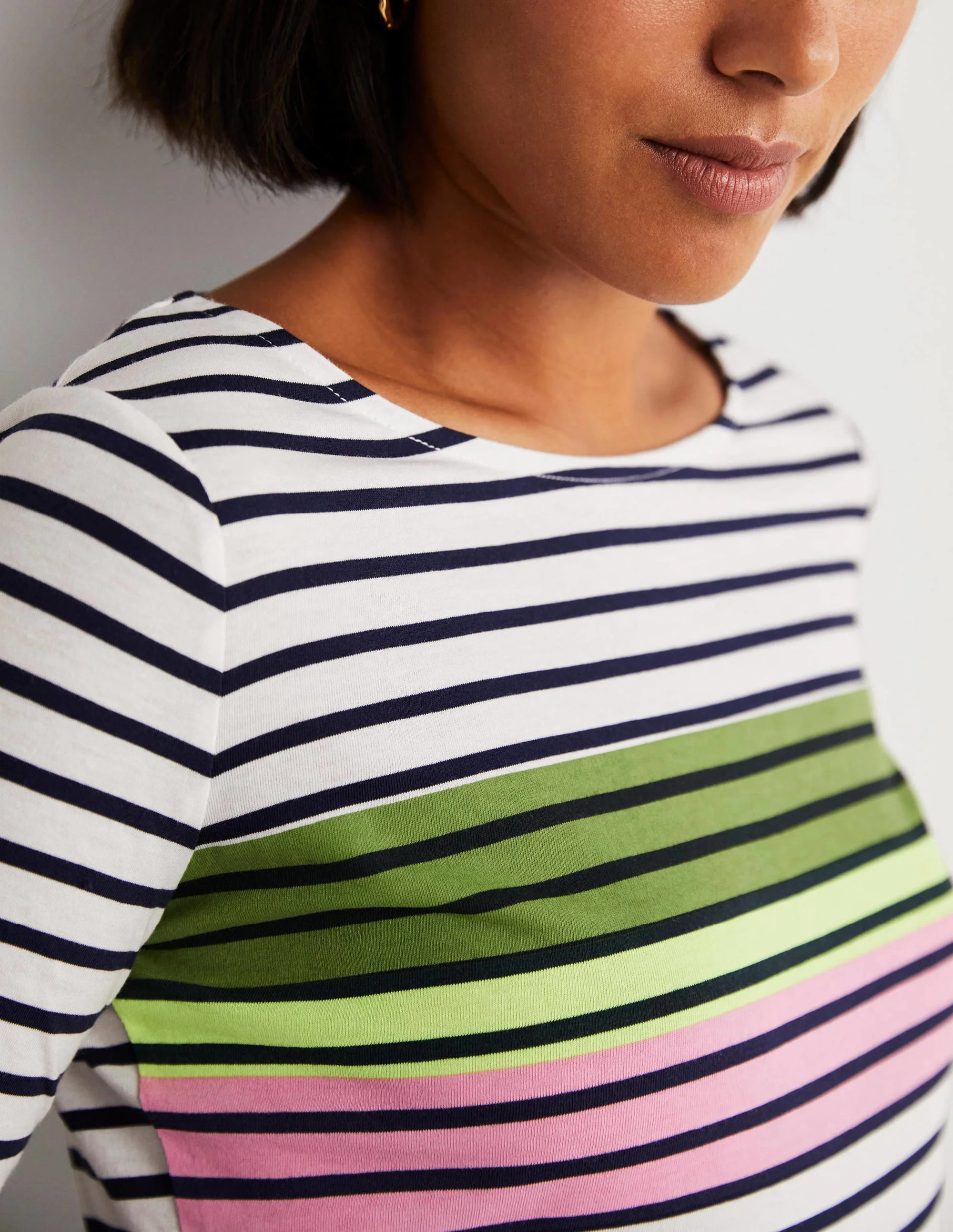 Ella Breton-Shirt mit langen Ärmeln-Grün/Rosa, Placement-Streifen - Image 2