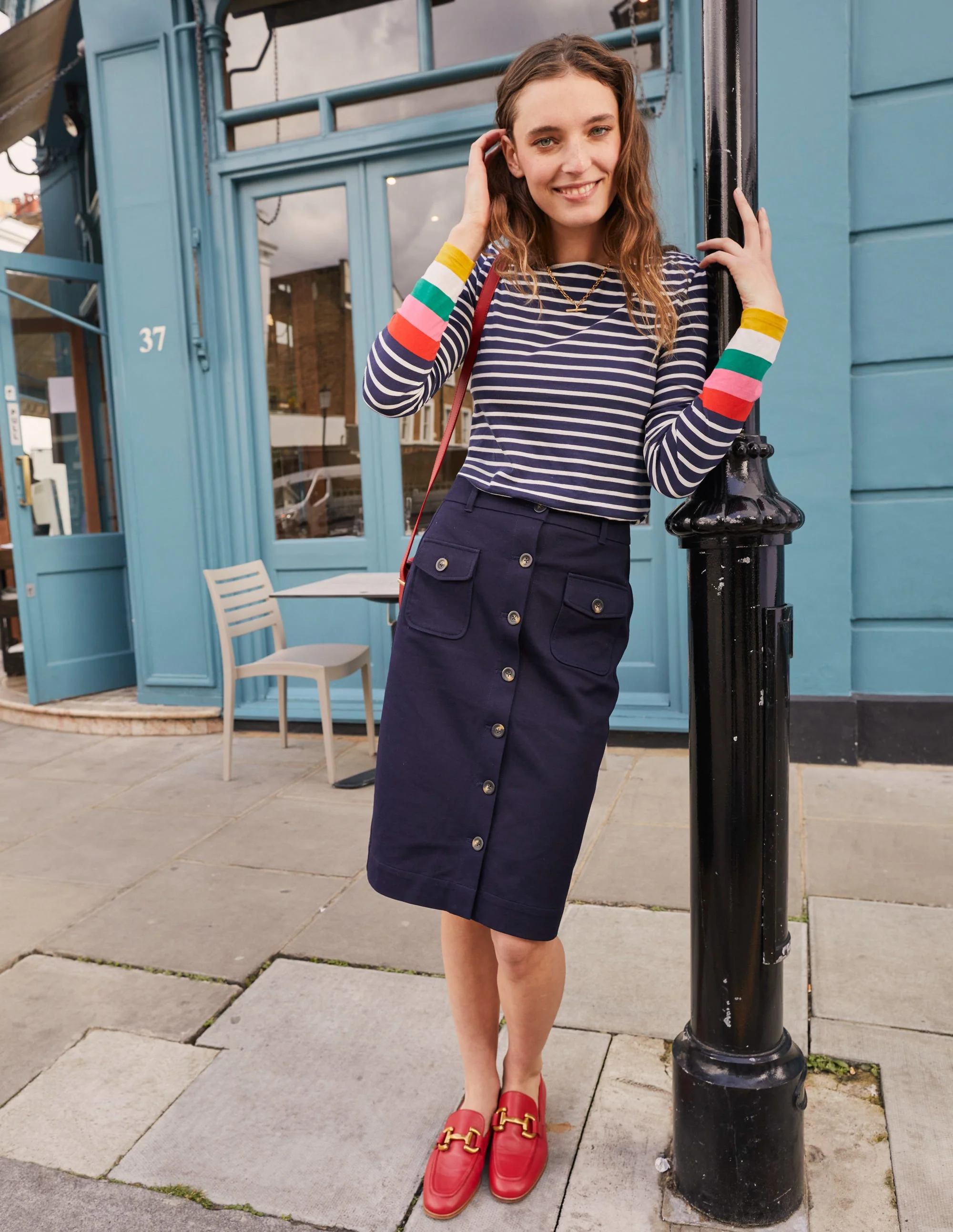 Ella Breton-Shirt mit langen Ärmeln-Marineblau, Bunte Bündchen - Image 7