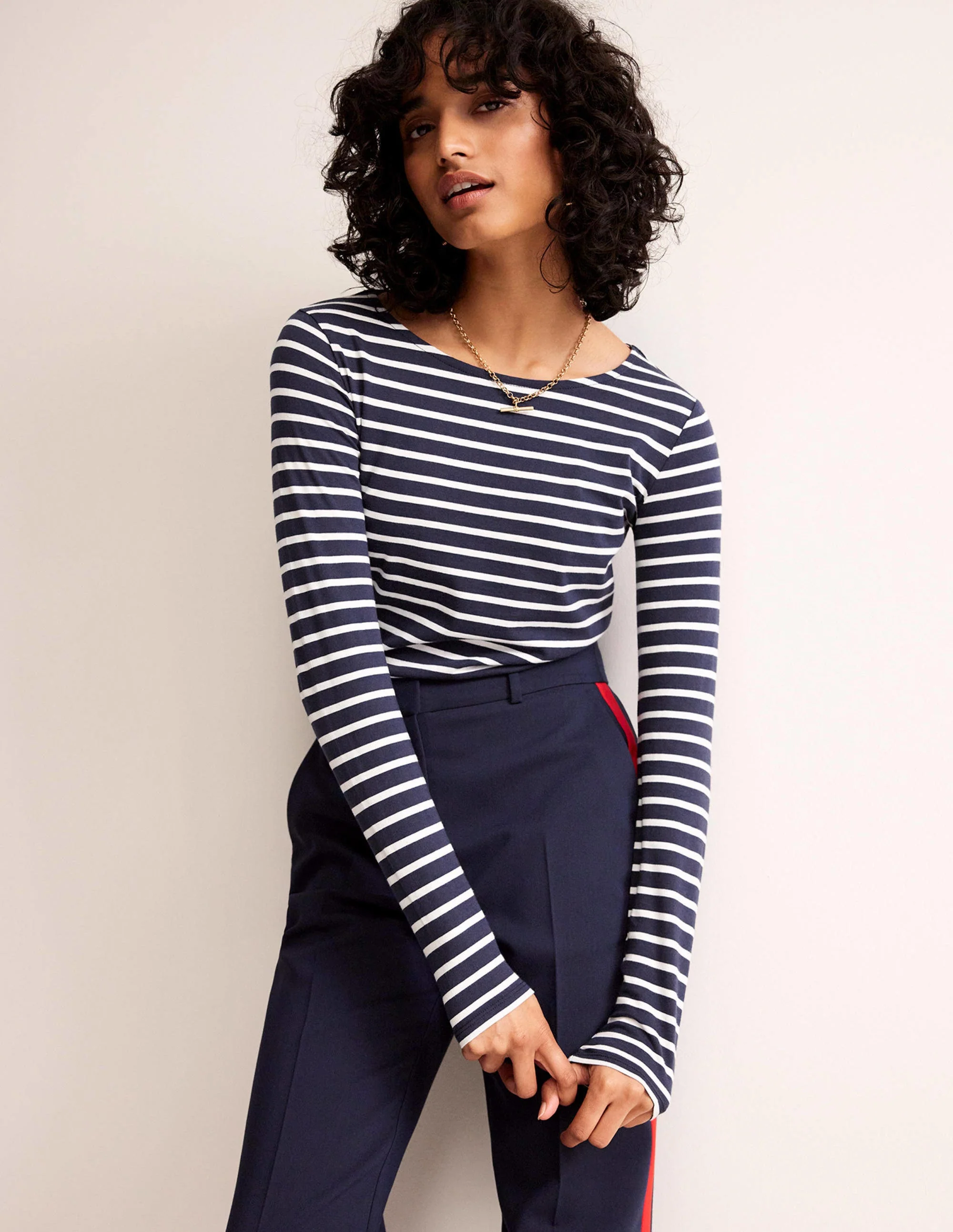 Ella Breton-Shirt mit langen Ärmeln-Marineblau, Naturweiß - Image 4