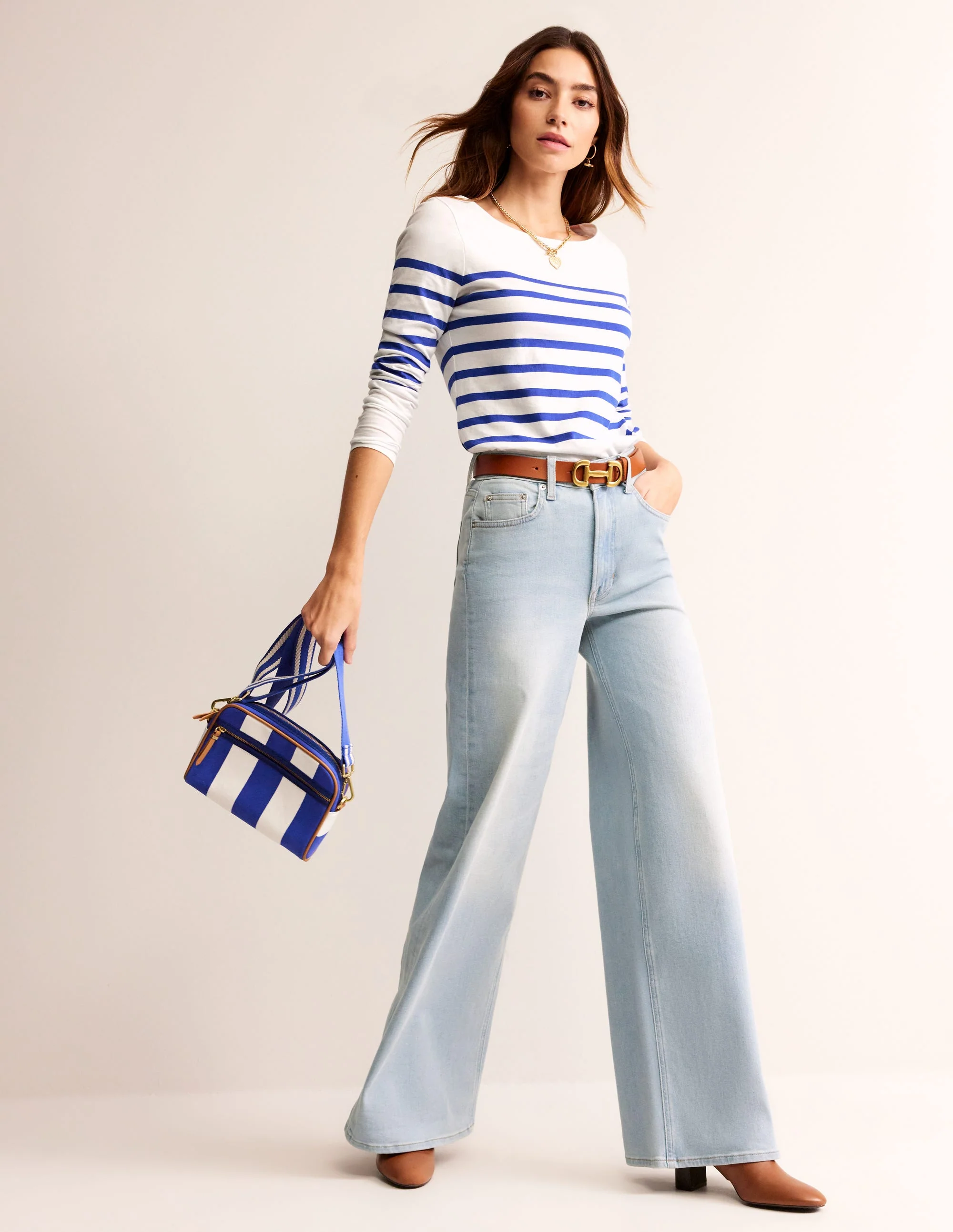 Ella Breton-Shirt mit langen Ärmeln-Naturweiß, Blau Anordnung - Image 4