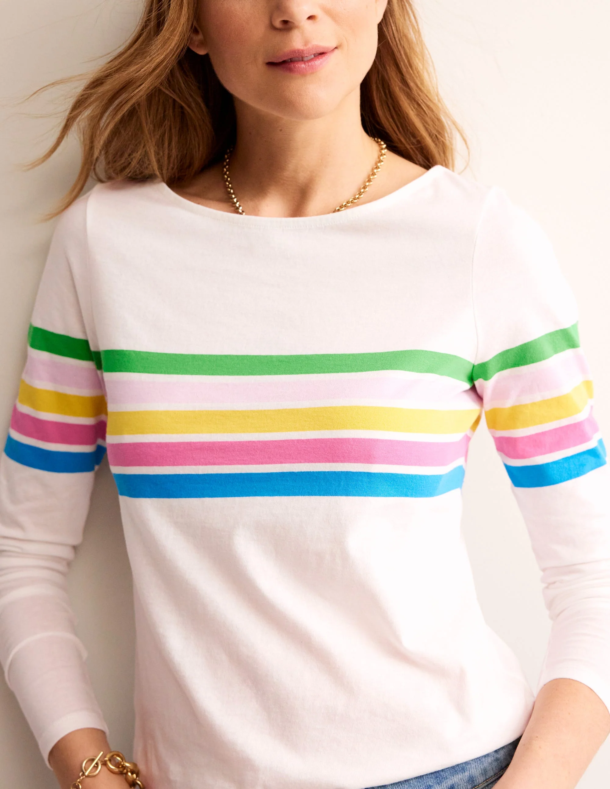 Ella Breton-Shirt mit langen Ärmeln-Naturweiß, Bunter Besatz - Image 2