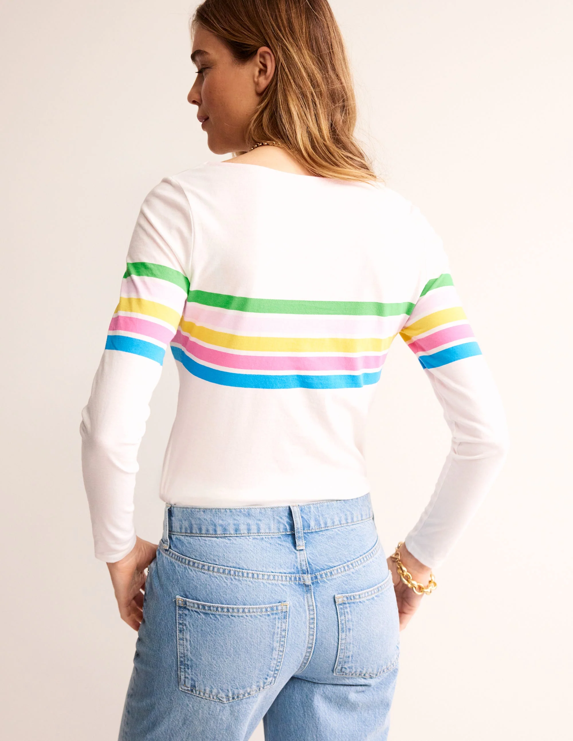 Ella Breton-Shirt mit langen Ärmeln-Naturweiß, Bunter Besatz - Image 3