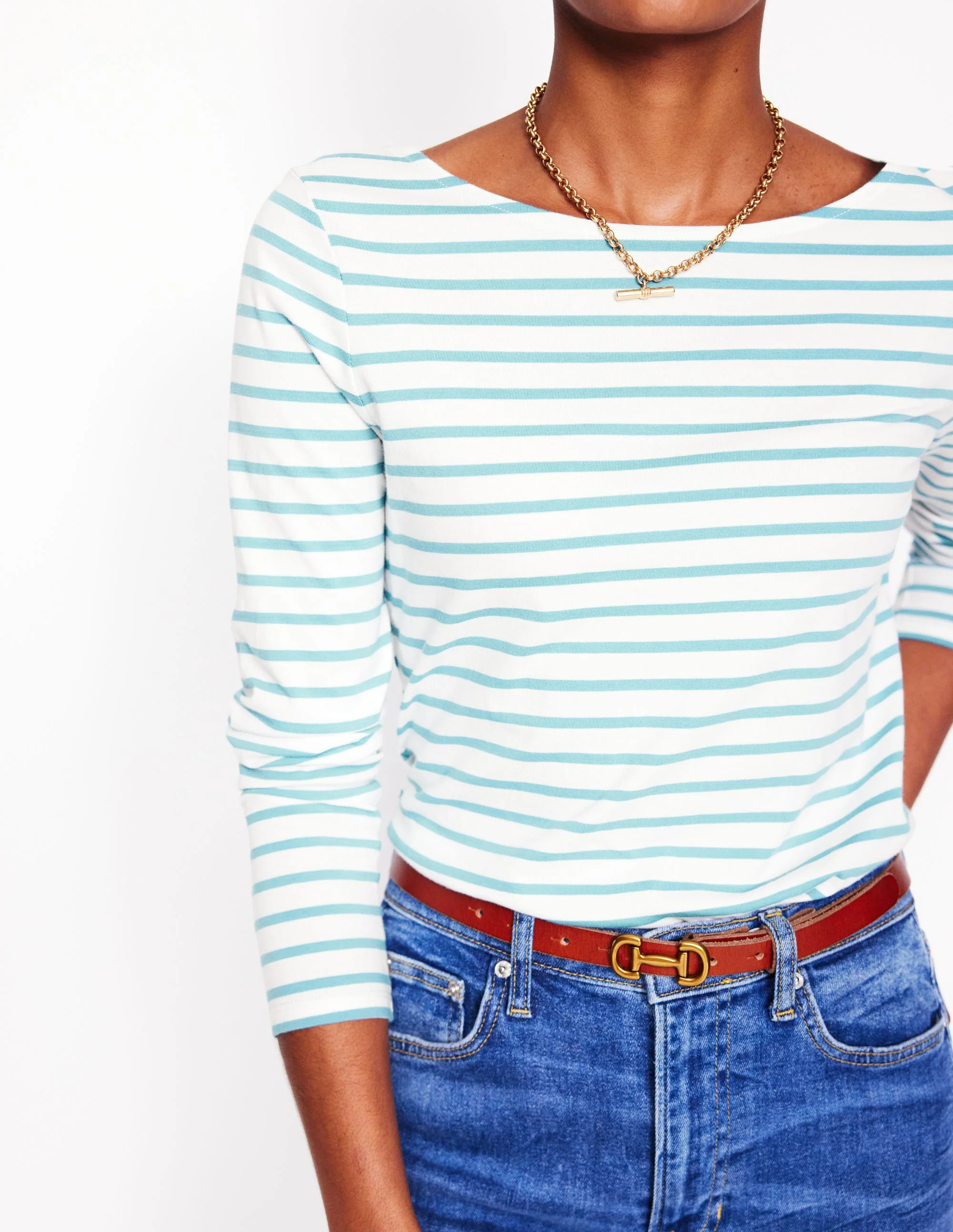 Ella Breton-Shirt mit langen Ärmeln-Naturweiß, Entenei-Blau - Image 2