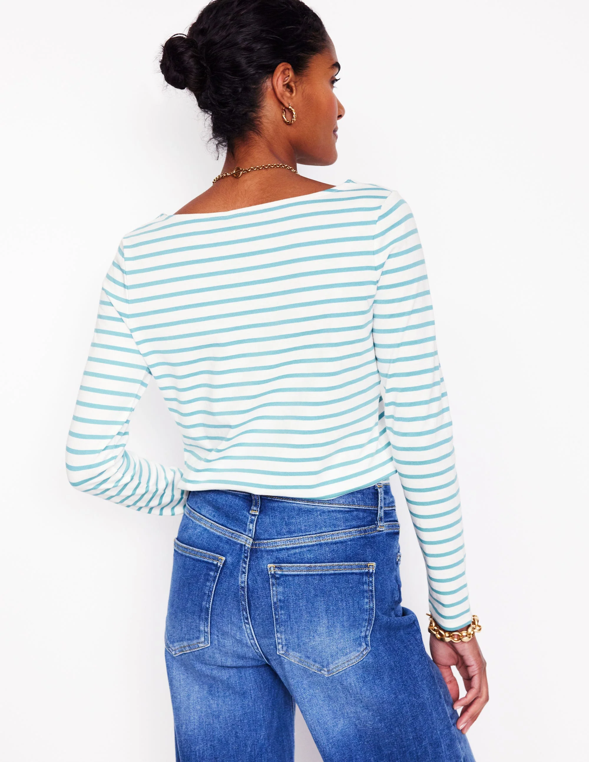 Ella Breton-Shirt mit langen Ärmeln-Naturweiß, Entenei-Blau - Image 3