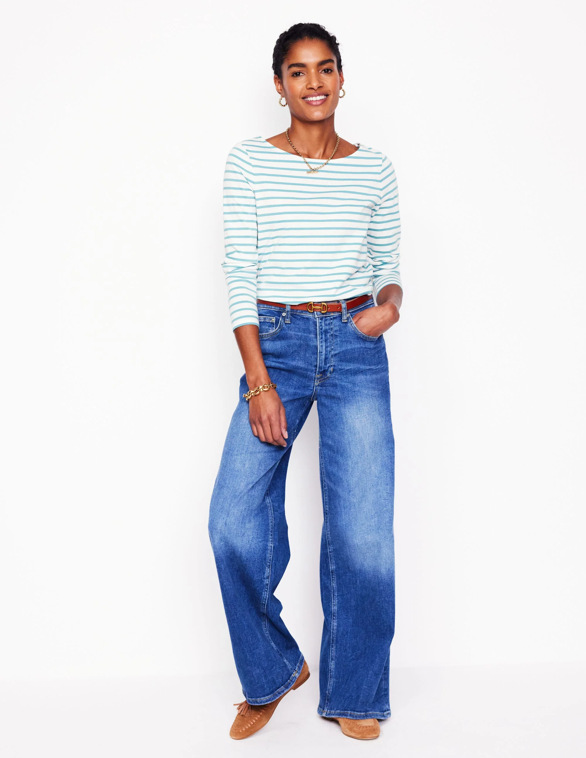 Ella Breton-Shirt mit langen Ärmeln-Naturweiß, Entenei-Blau - Image 4