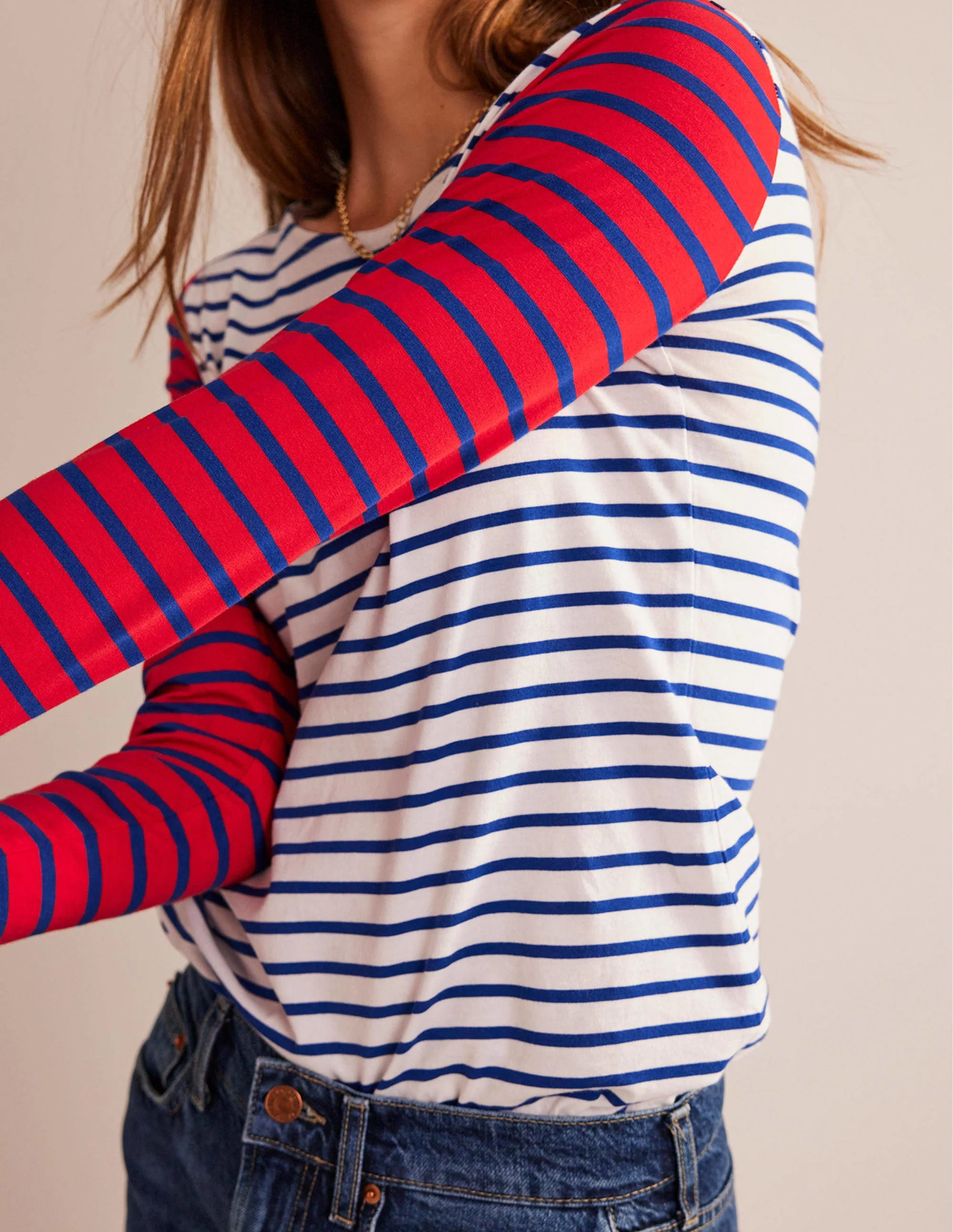 Ella Breton-Shirt mit langen Ärmeln-Naturweiß, Kobaltblau, Pepperoni - Image 3