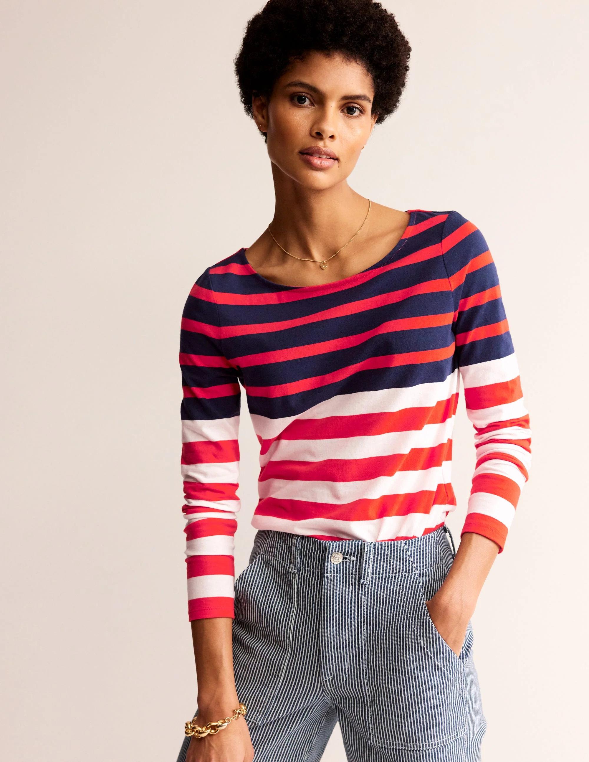 Ella Breton-Shirt mit langen Ärmeln-Naturweiß, Marineblau Rot - Image 2