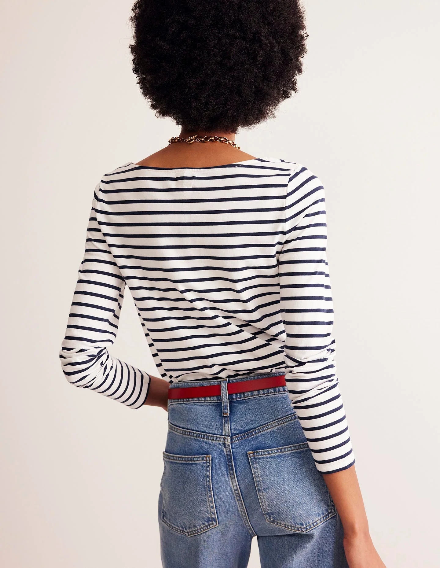 Ella Breton-Shirt mit langen Ärmeln-Naturweiß, Marineblau - Image 3