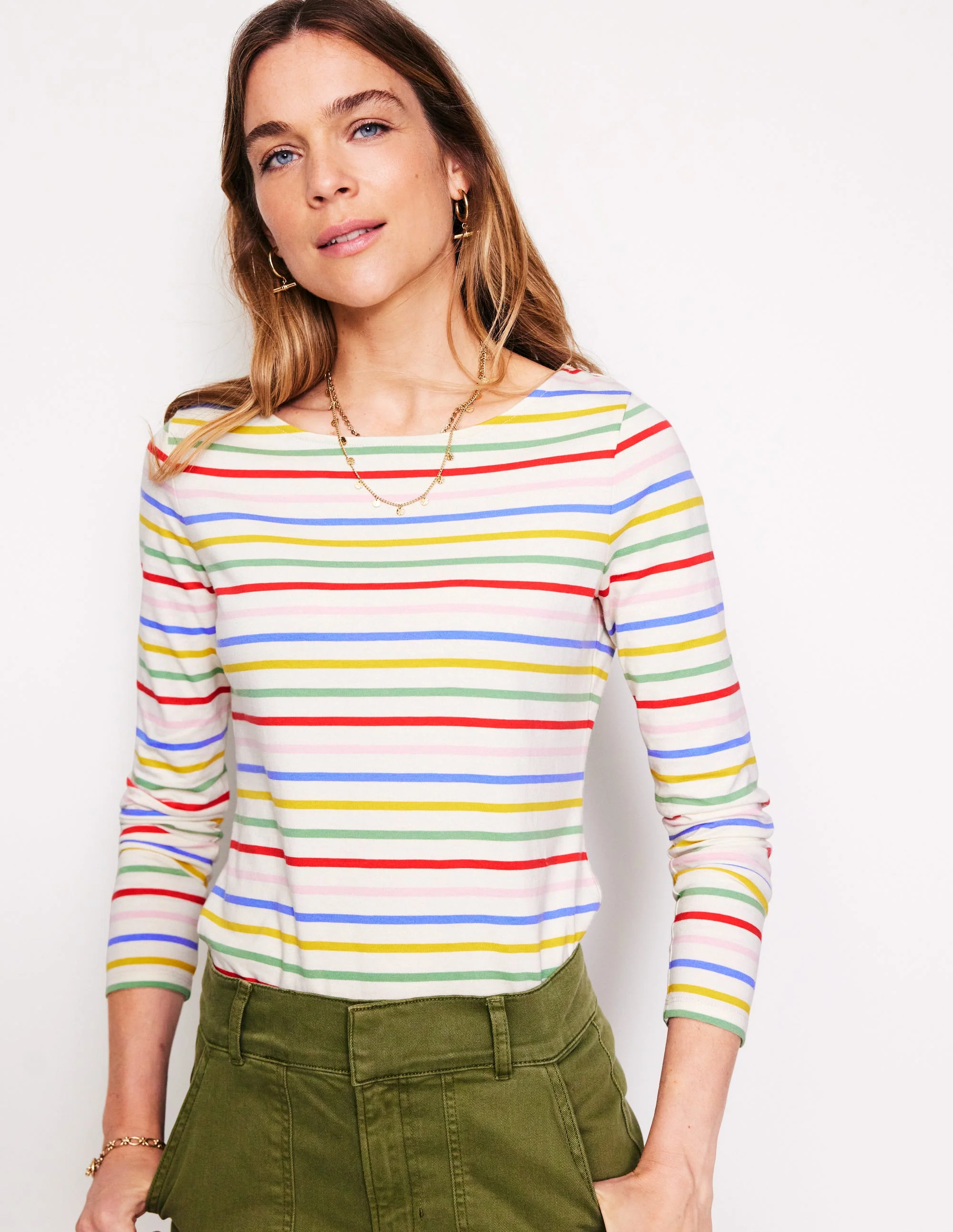 Ella Breton-Shirt mit langen Ärmeln-Naturweiß/Navy, Regenbogenwelle