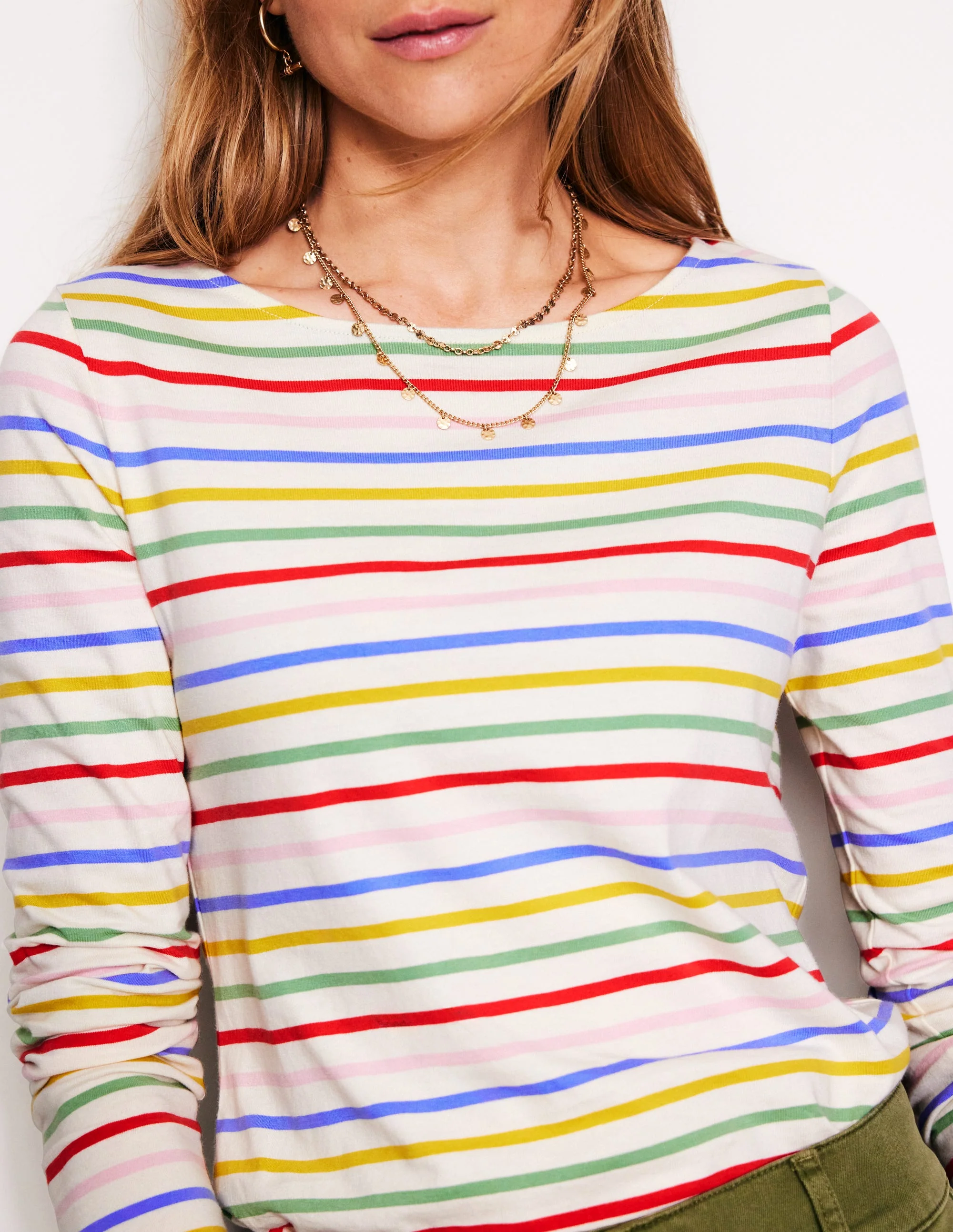 Ella Breton-Shirt mit langen Ärmeln-Naturweiß/Navy, Regenbogenwelle - Image 2