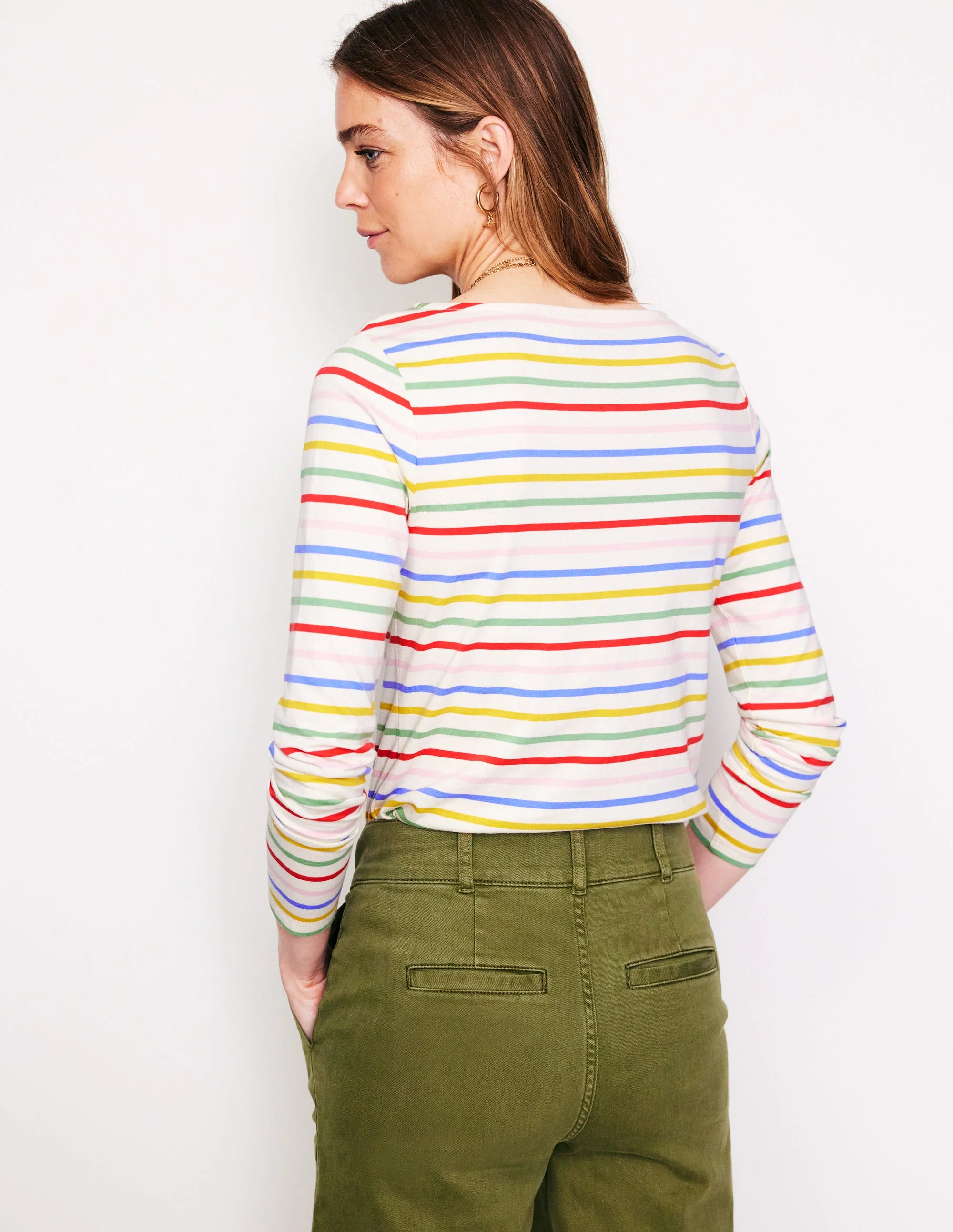 Ella Breton-Shirt mit langen Ärmeln-Naturweiß/Navy, Regenbogenwelle - Image 3