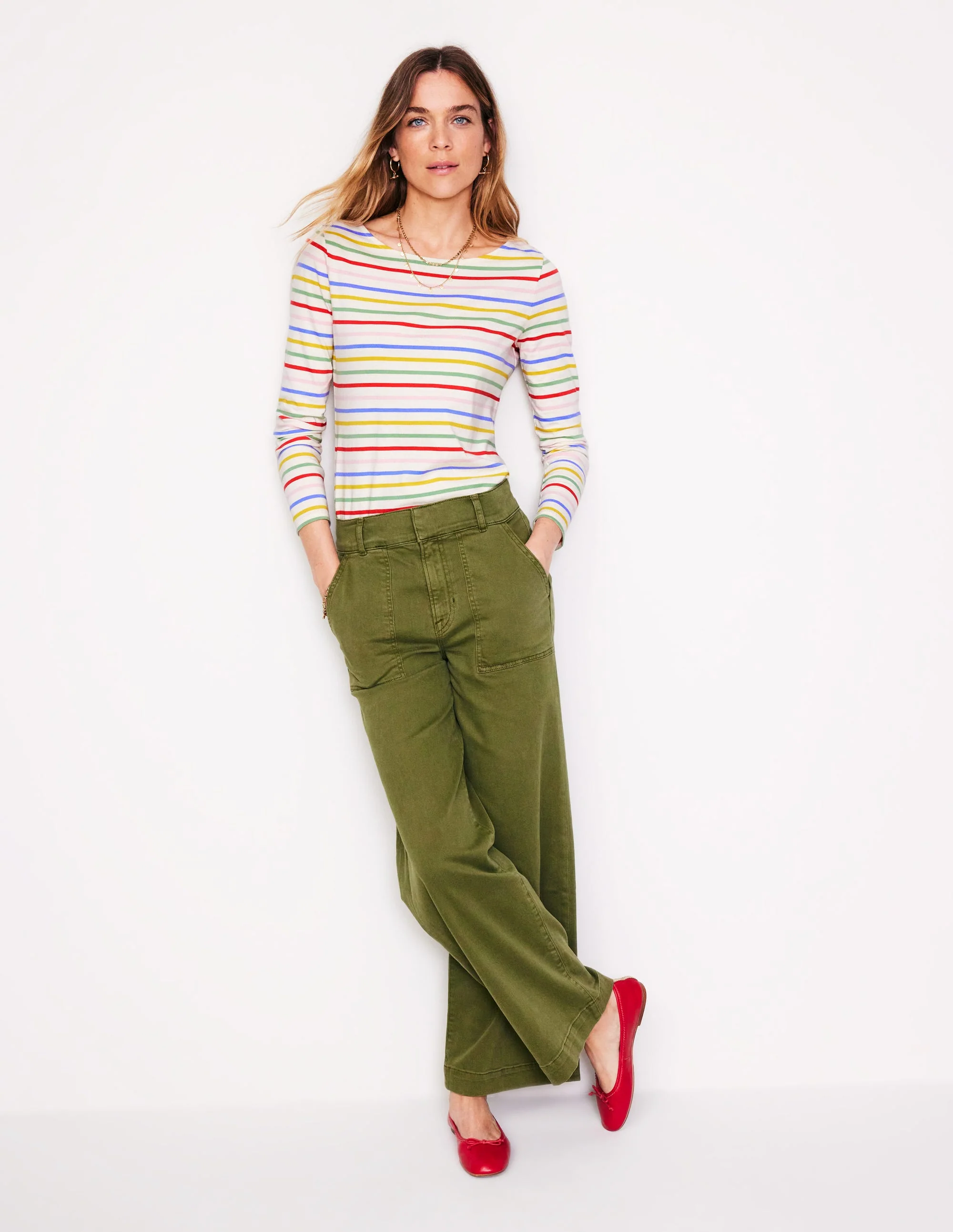 Ella Breton-Shirt mit langen Ärmeln-Naturweiß/Navy, Regenbogenwelle - Image 4