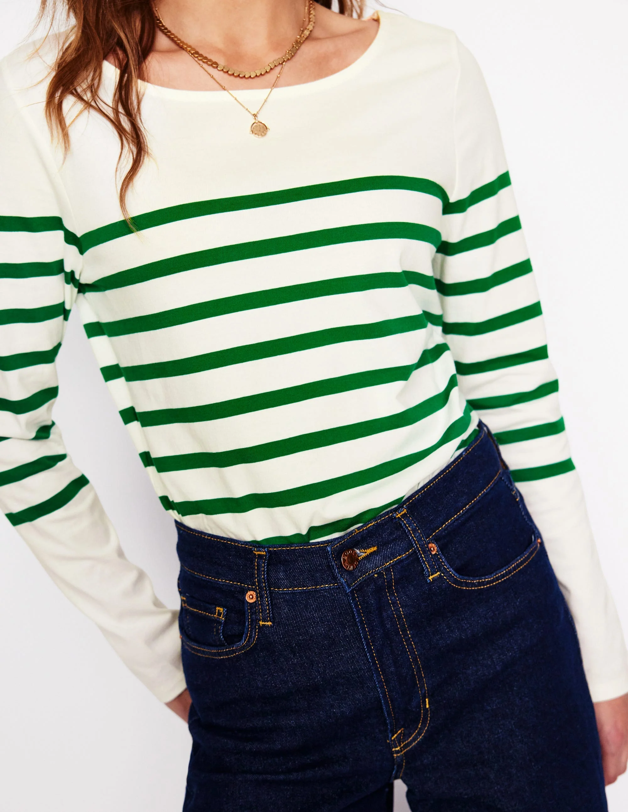 Ella Breton-Shirt mit langen Ärmeln-Naturweiß, Satter Smaragd - Image 2